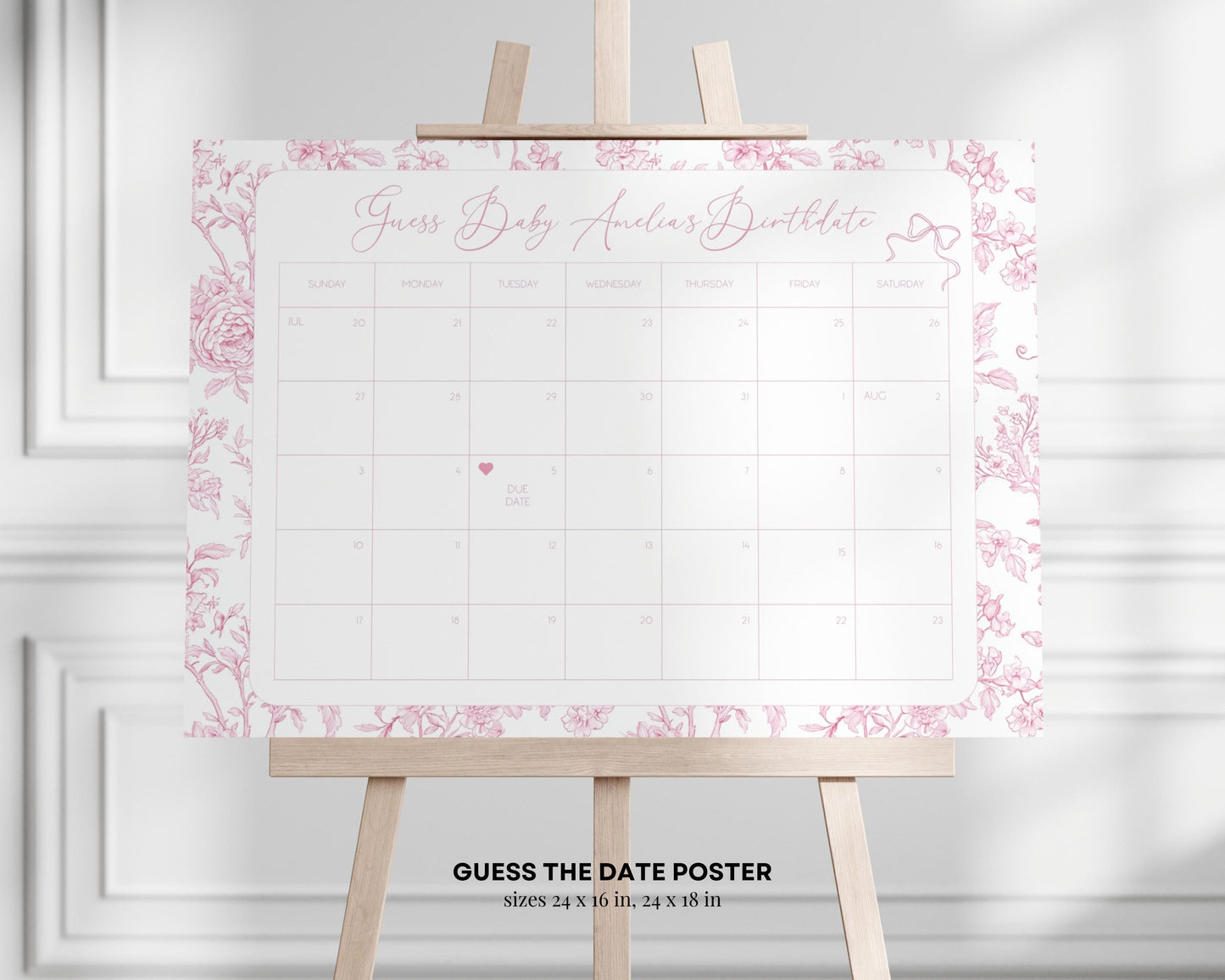 Baby in Bloom Baby Shower Bundle Dusty Pink Bow Baby Shower Sign Vintage Pink Invite Template Rose Bow Shower Bundle Chinoiserie Floral Sign - LAUMIANstudio
