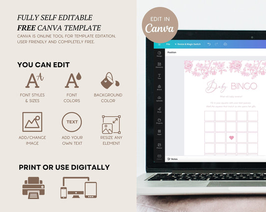 Baby in Bloom Shower Game Bundle Blush Pink Bow Baby Shower Game Set Editable Canva Template Summer Floral Shower Party Game Flower Theme - LAUMIANstudio