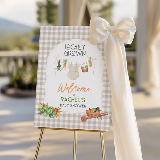 Locally Grown Girl Baby Shower Welcome Sign Template Editable Locally Grown Clothesline Poster Vegetable Market Welcome Sign Farmer Market - LAUMIANstudio