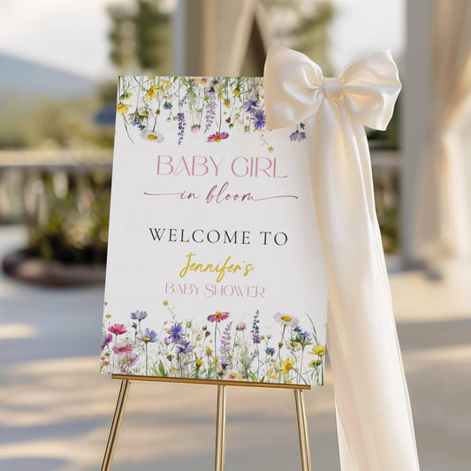 Wildflower Welcome Sign Baby Shower Template Baby in Bloom Sign DIY Watercolor Floral Welcome Sign Garden Baby Shower Decor Meadow Shower - LAUMIANstudio