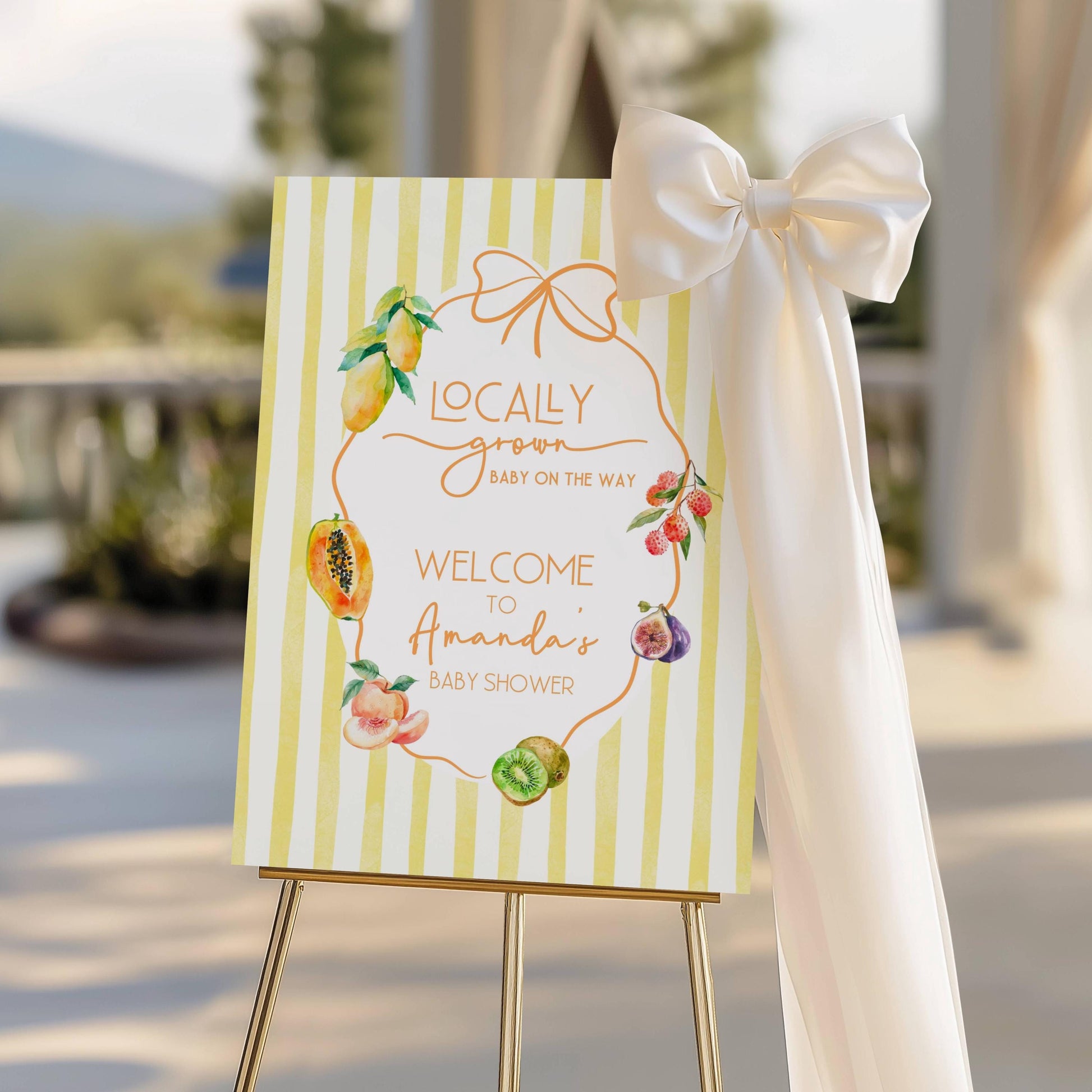 Fruit Summer Baby Shower Welcome Sign Fruit Locally Grown Baby Shower Sign Exotic Fruit Shower Board Citrus Shower Editable Canva Template - LAUMIANstudio