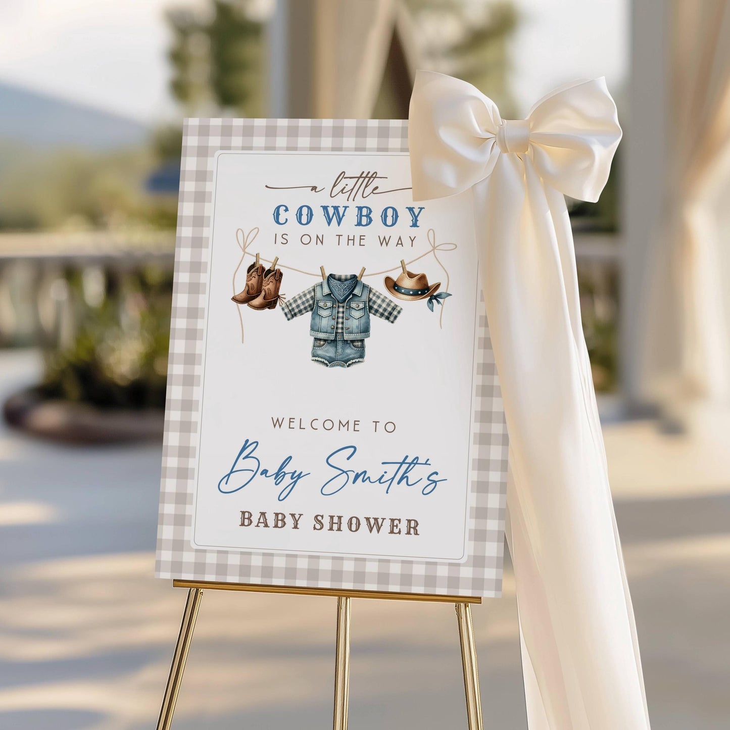 Little Cowboy Baby Shower Welcome Sign Blue Cowboy Baby Shower Sign Little Cowboy is On The Way Banner Blue Cowboy Clothesline Template DIY - LAUMIANstudio