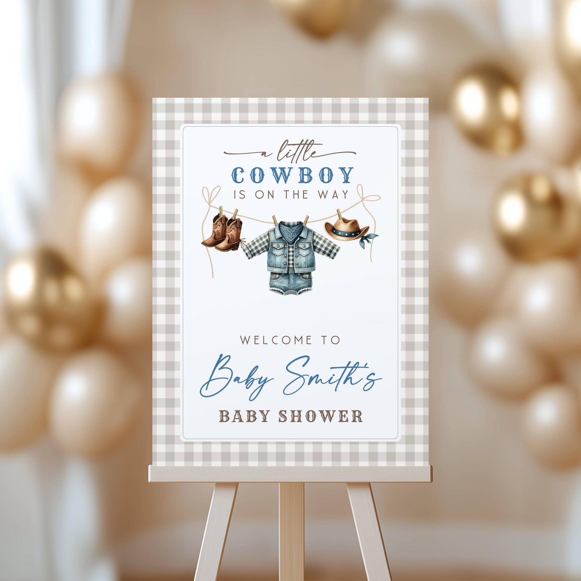 Little Cowboy Baby Shower Welcome Sign Blue Cowboy Baby Shower Sign Little Cowboy is On The Way Banner Blue Cowboy Clothesline Template DIY - LAUMIANstudio