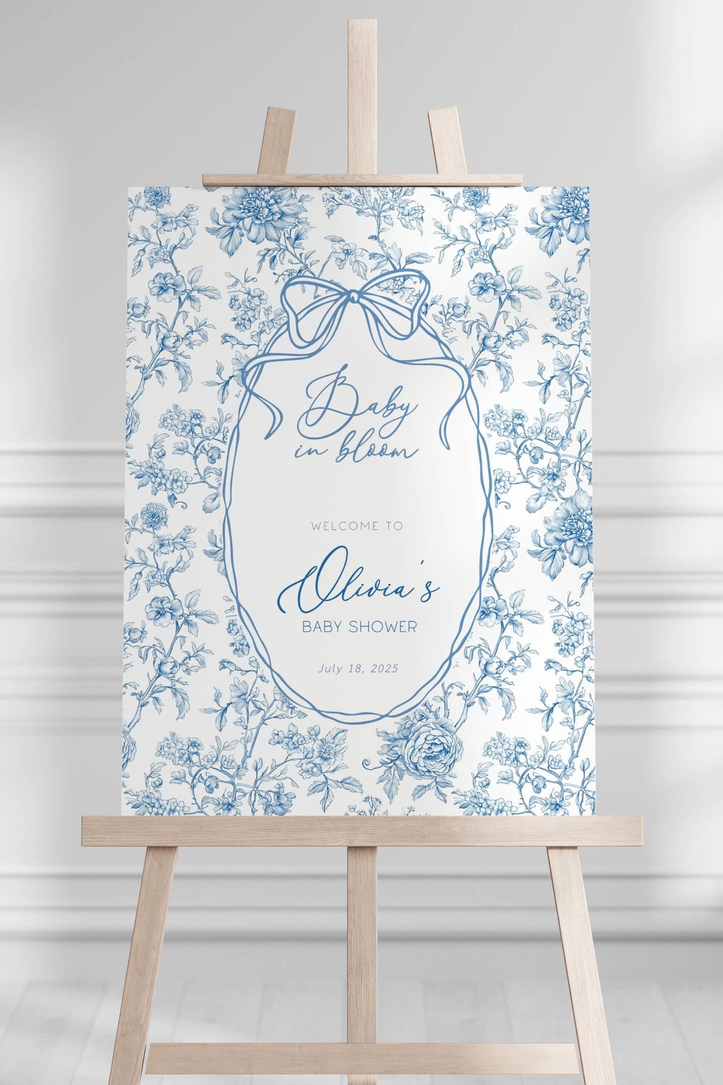 Baby in Bloom Welcome Sign Blue Floral Welcome Sign Template 18x24 Shower Welcome Sign Dusty Blue Shower Sign Garden Shower Welcome Board - LAUMIANstudio