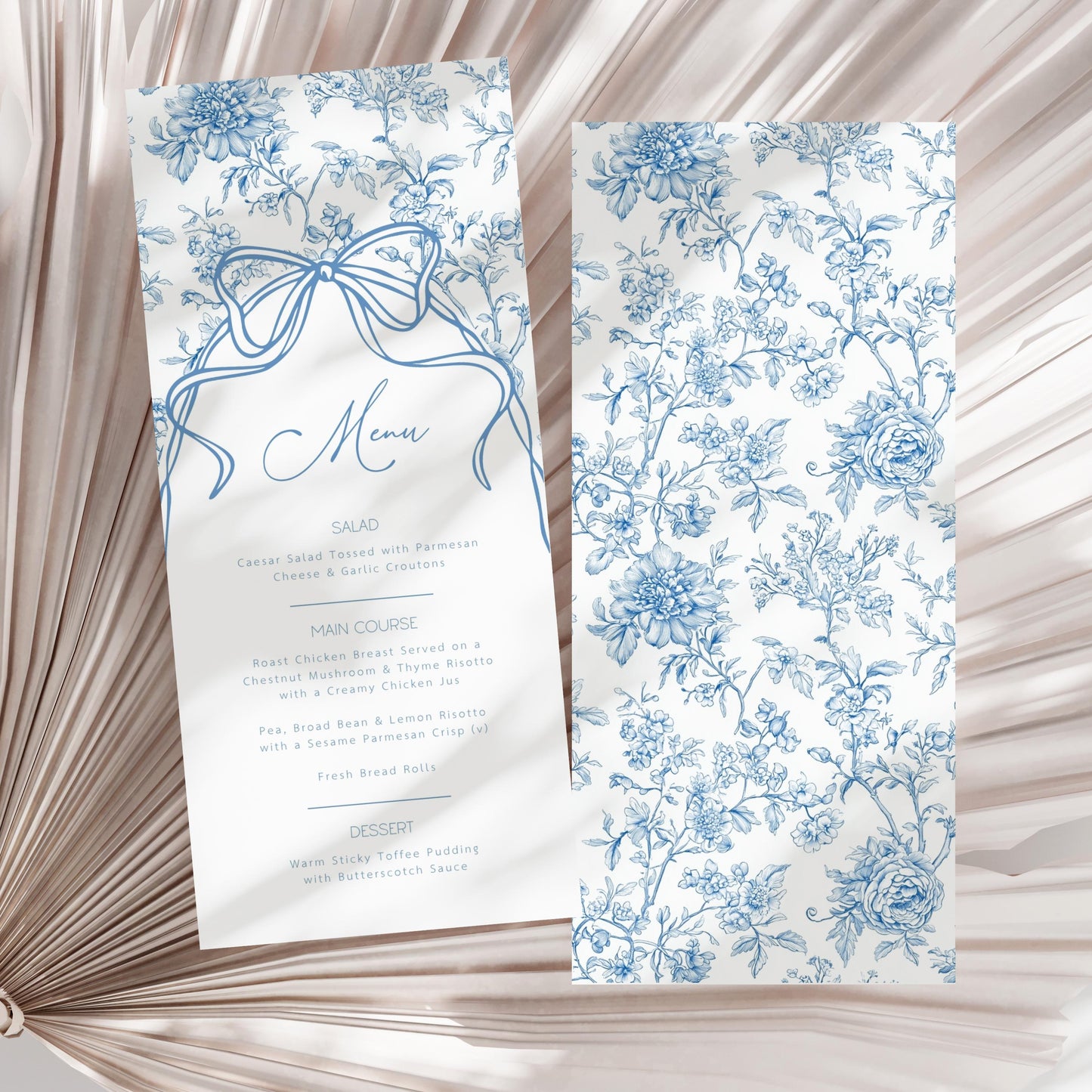Baby in Bloom Menu Template Dusty Blue Toile Lunch Menu Blue Bow Brunch Menu Card Editable Template Floral Menu Template Baby Boy Shower - LAUMIANstudio