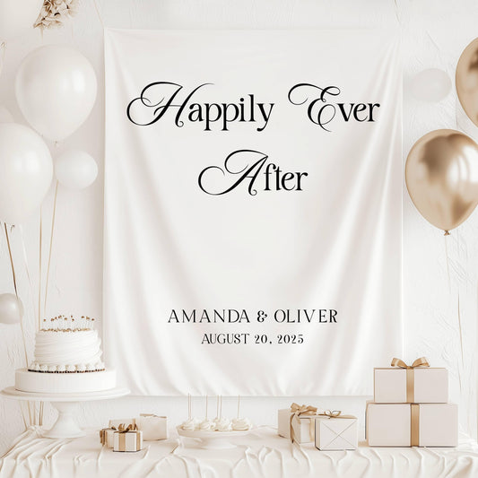 Outdoor Wedding Banner Custom Wedding Welcome Sign Bride Groom Name Sign Custom Fabric Wedding Sign Just Married Banner Happily Ever After - LAUMIANstudio