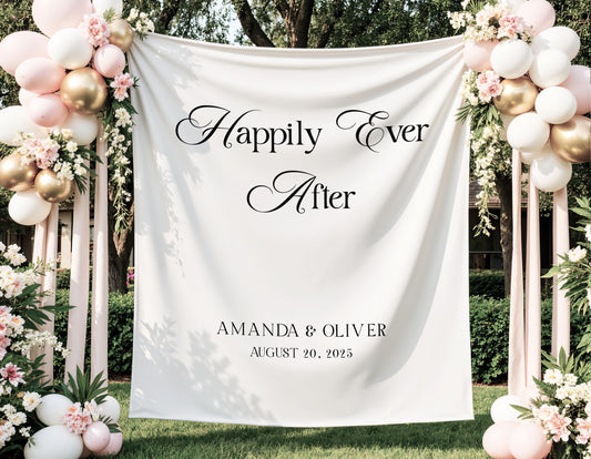 Happily Ever After Backdrop Custom Wedding Date Fabric Banner Garden Wedding Decoration Mr Mrs Name Wall Tapestry Happily Ever After Sign - LAUMIANstudio