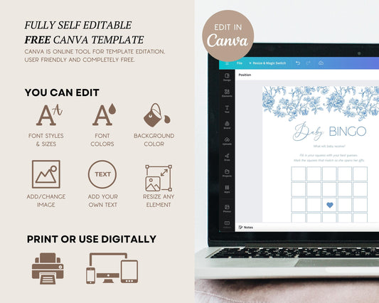 Baby Boy Shower Game Bundle Dusty Blue Bow Baby Sprinkle Game Set Editable Canva Template Summer Floral Shower Party Game Flower Theme Games - LAUMIANstudio