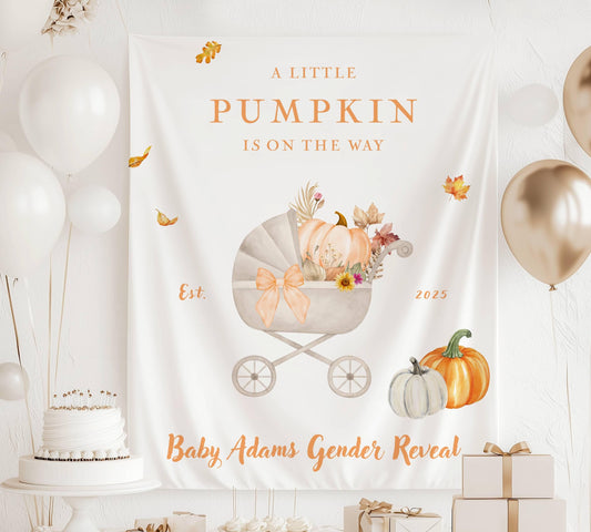 Little Pumpkin Baby Shower Banner Baby Girl Pumpkin Shower Backdrop Custom Autumn Shower Decor Pumpkin Fabric Sign Pumpkin Wall Tapestry - LAUMIANstudio