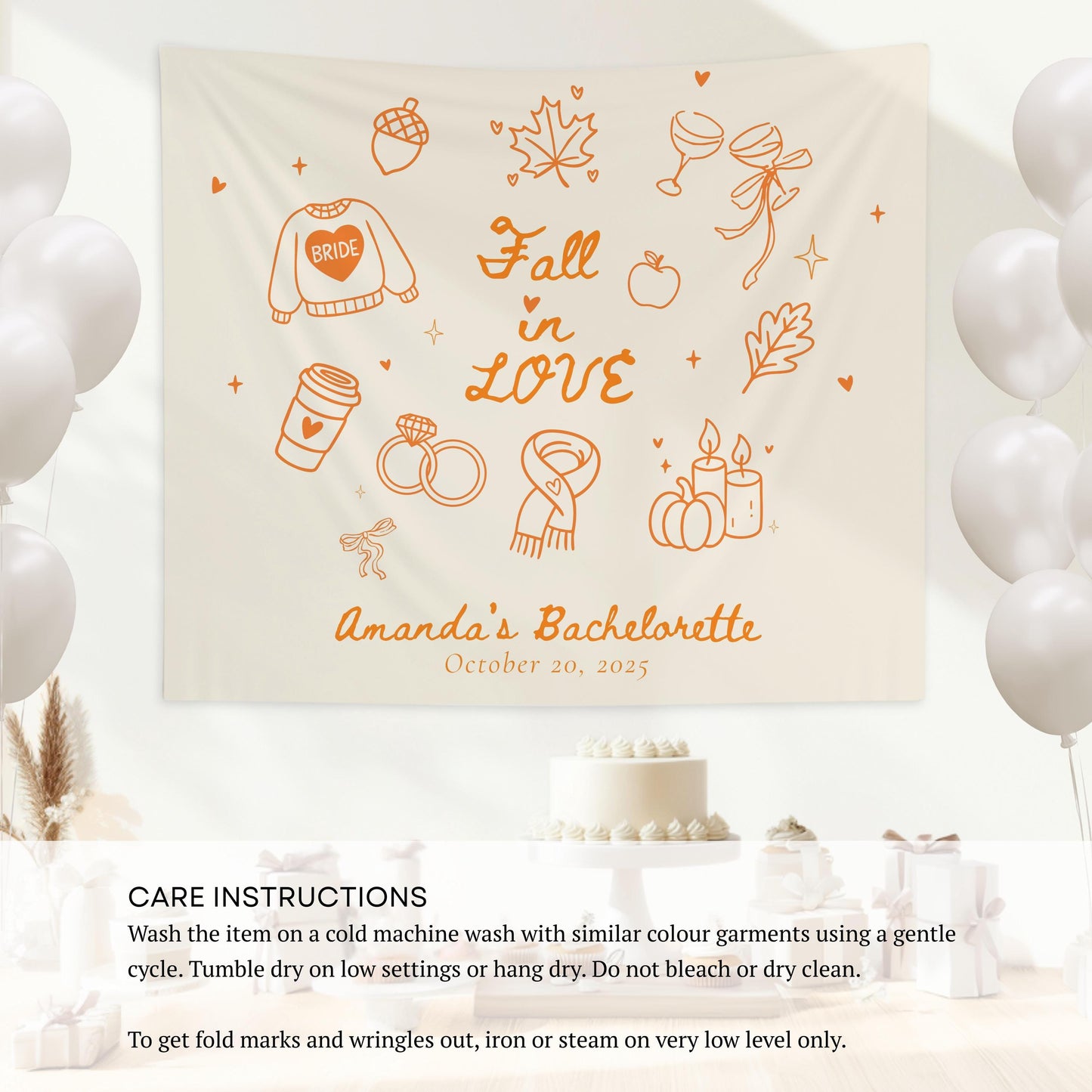 Fall in Love Bachelorette Banner Autumn Bridal Shower Backdrop Custom Fall Wall Tapestry Fall in Love Bach Weekend Fabric Sign Pumpkin Patch - LAUMIANstudio