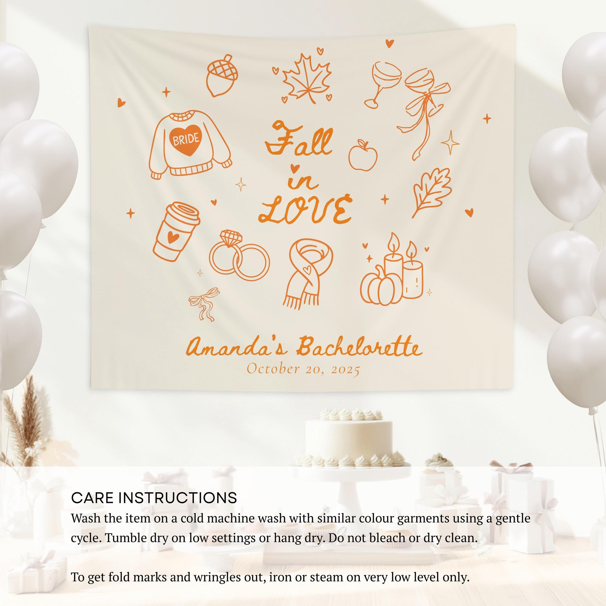 Fall in Love Bachelorette Banner Autumn Bridal Shower Backdrop Custom Fall Wall Tapestry Fall in Love Bach Weekend Fabric Sign Pumpkin Patch - LAUMIANstudio