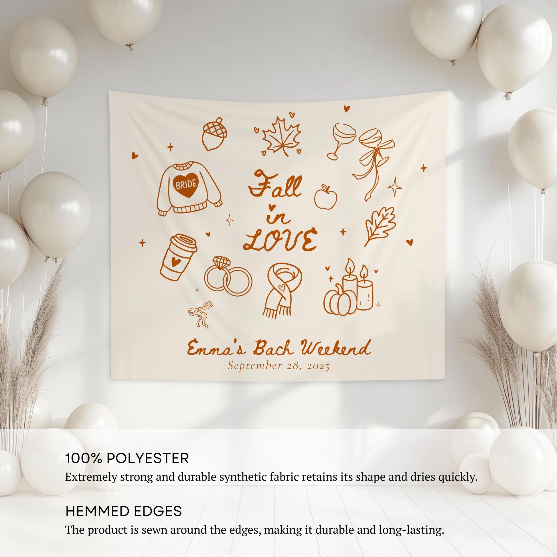 Fall in Love Bachelorette Banner Autumn Bridal Shower Backdrop Custom Fall Wall Tapestry Fall in Love Bach Weekend Fabric Sign Pumpkin Patch - LAUMIANstudio