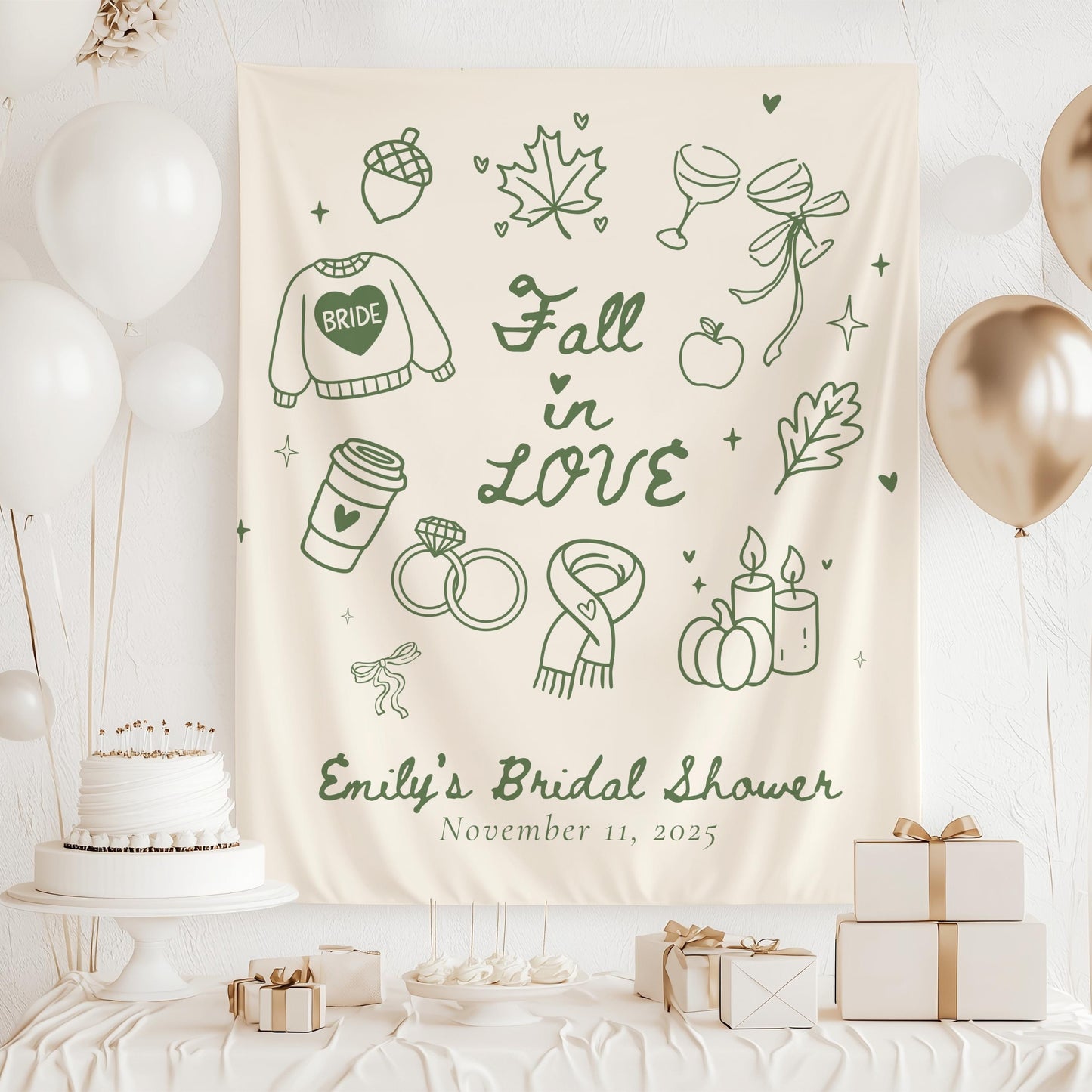 Fall in Love Bachelorette Banner Autumn Bridal Shower Backdrop Custom Fall Wall Tapestry Fall in Love Bach Weekend Fabric Sign Pumpkin Patch - LAUMIANstudio