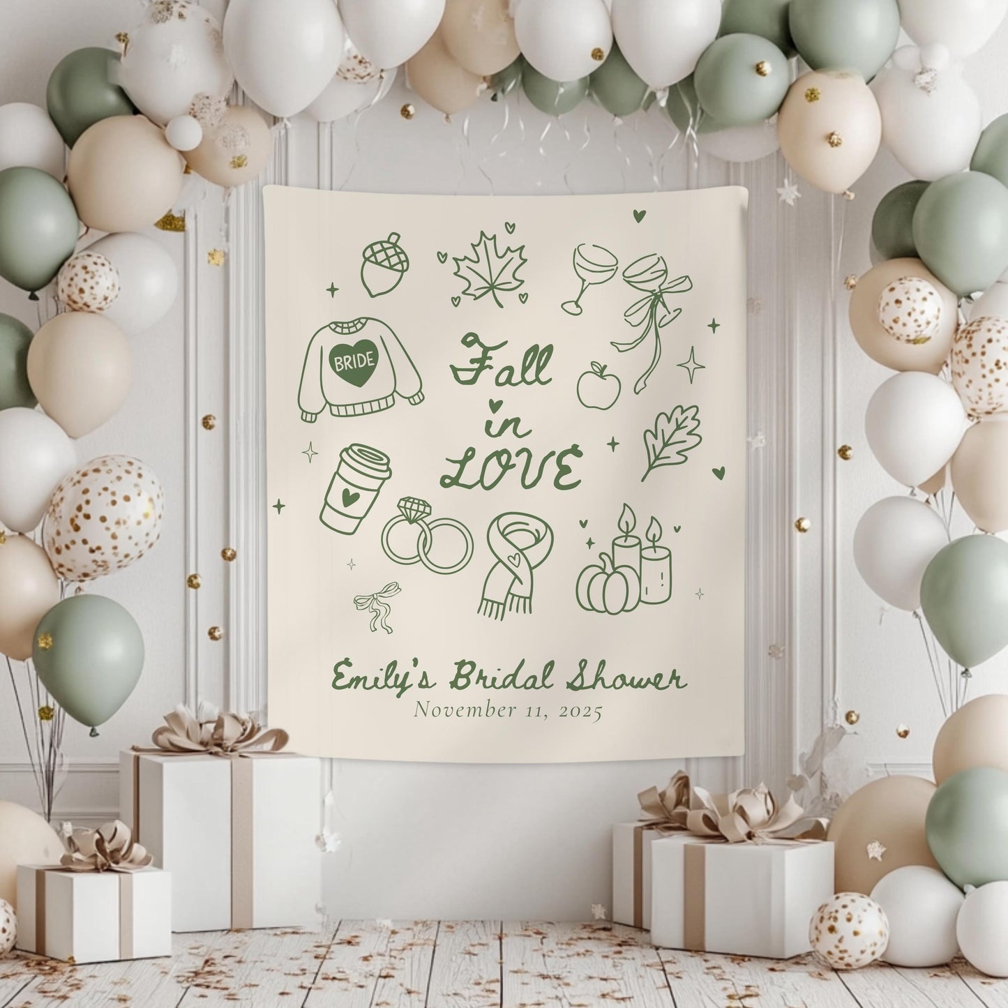 Fall in Love Bachelorette Banner Autumn Bridal Shower Backdrop Custom Fall Wall Tapestry Fall in Love Bach Weekend Fabric Sign Pumpkin Patch - LAUMIANstudio