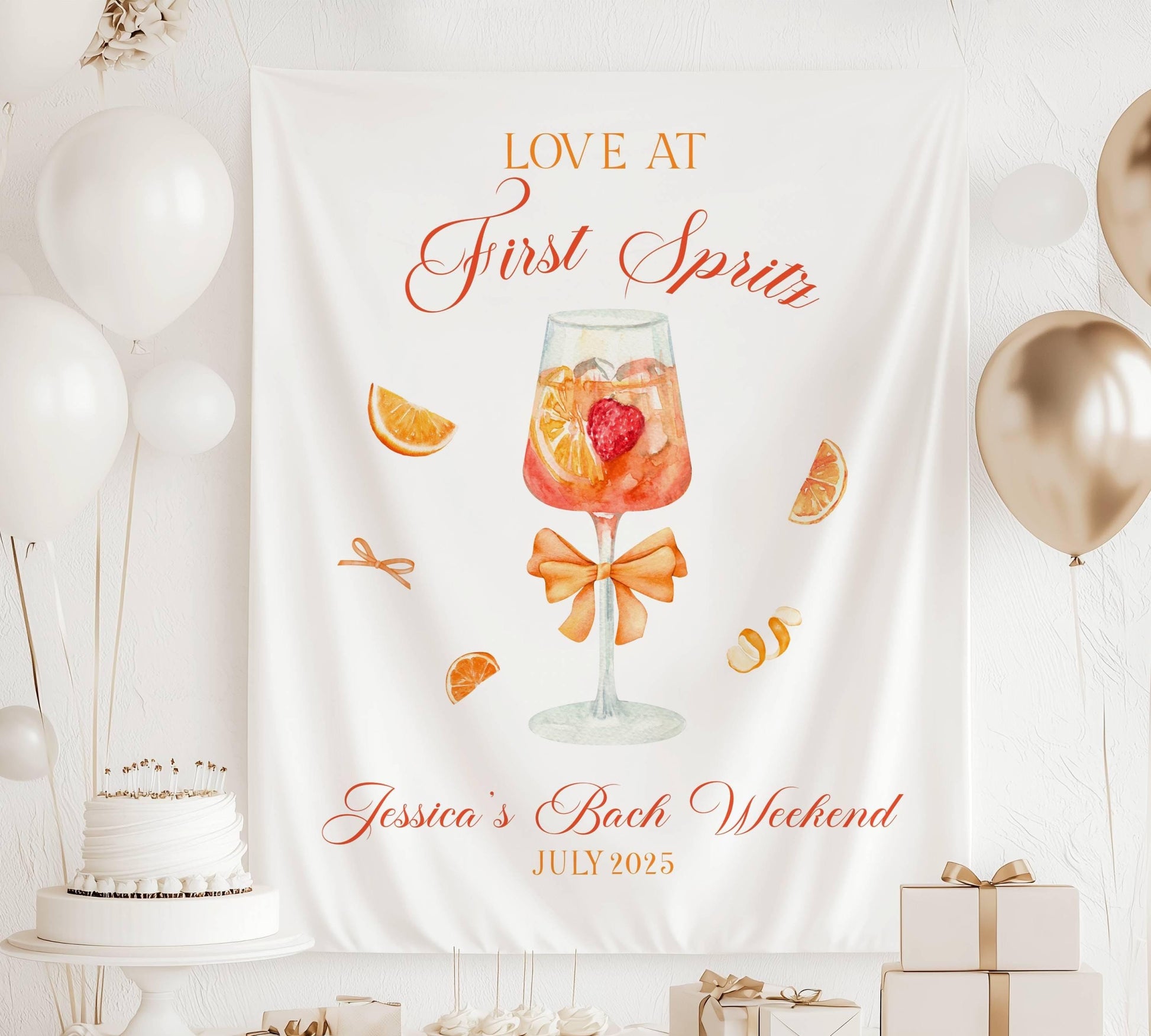 Custom Love at First Spritz Backdrop Aperol Spritz Bridal Shower Banner Orange Spritz Bachelorette Backdrop Summer Cocktail Party Decor - LAUMIANstudio