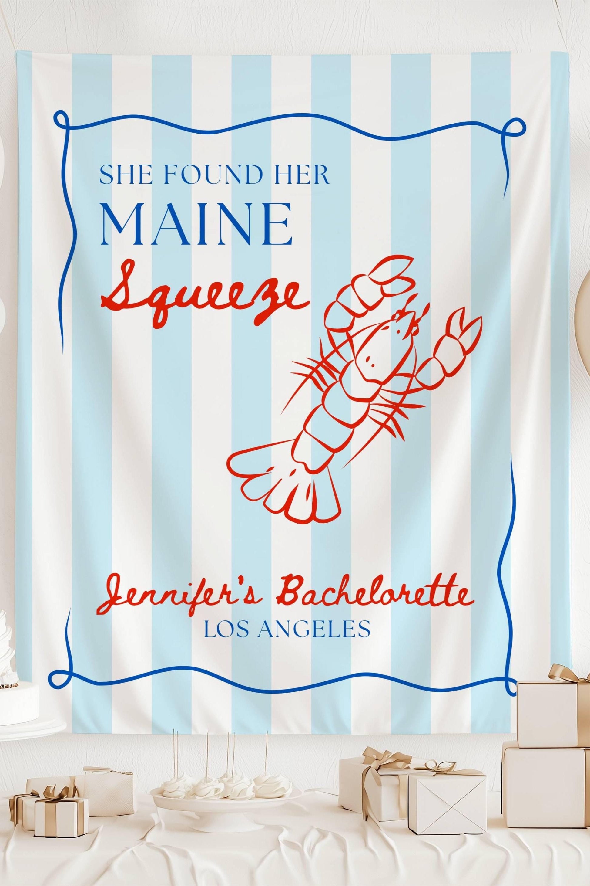 She Found Her Main Squeeze Banner Custom Bachelorette Lobster Wall Tapestry Main Squeeze Bridal Shower Decor Personalized Lobster Backdrop - LAUMIANstudio