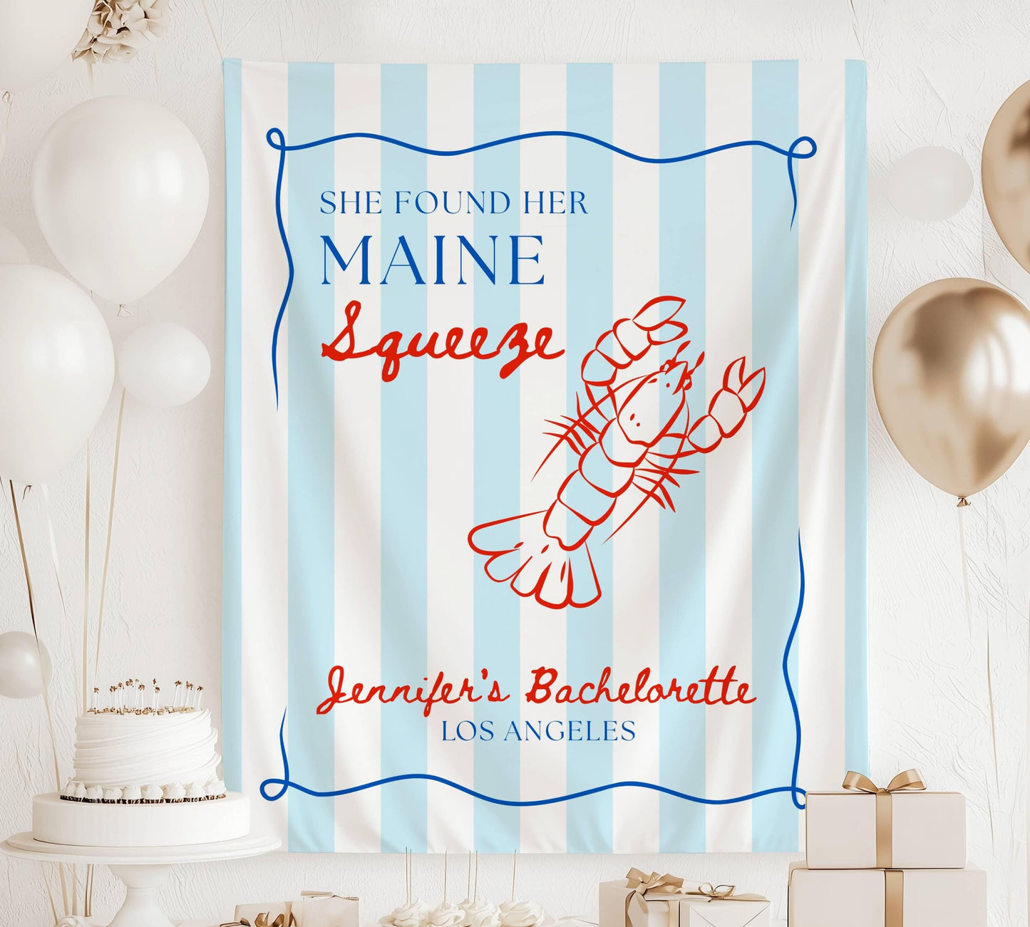 She Found Her Main Squeeze Banner Custom Bachelorette Lobster Wall Tapestry Main Squeeze Bridal Shower Decor Personalized Lobster Backdrop - LAUMIANstudio