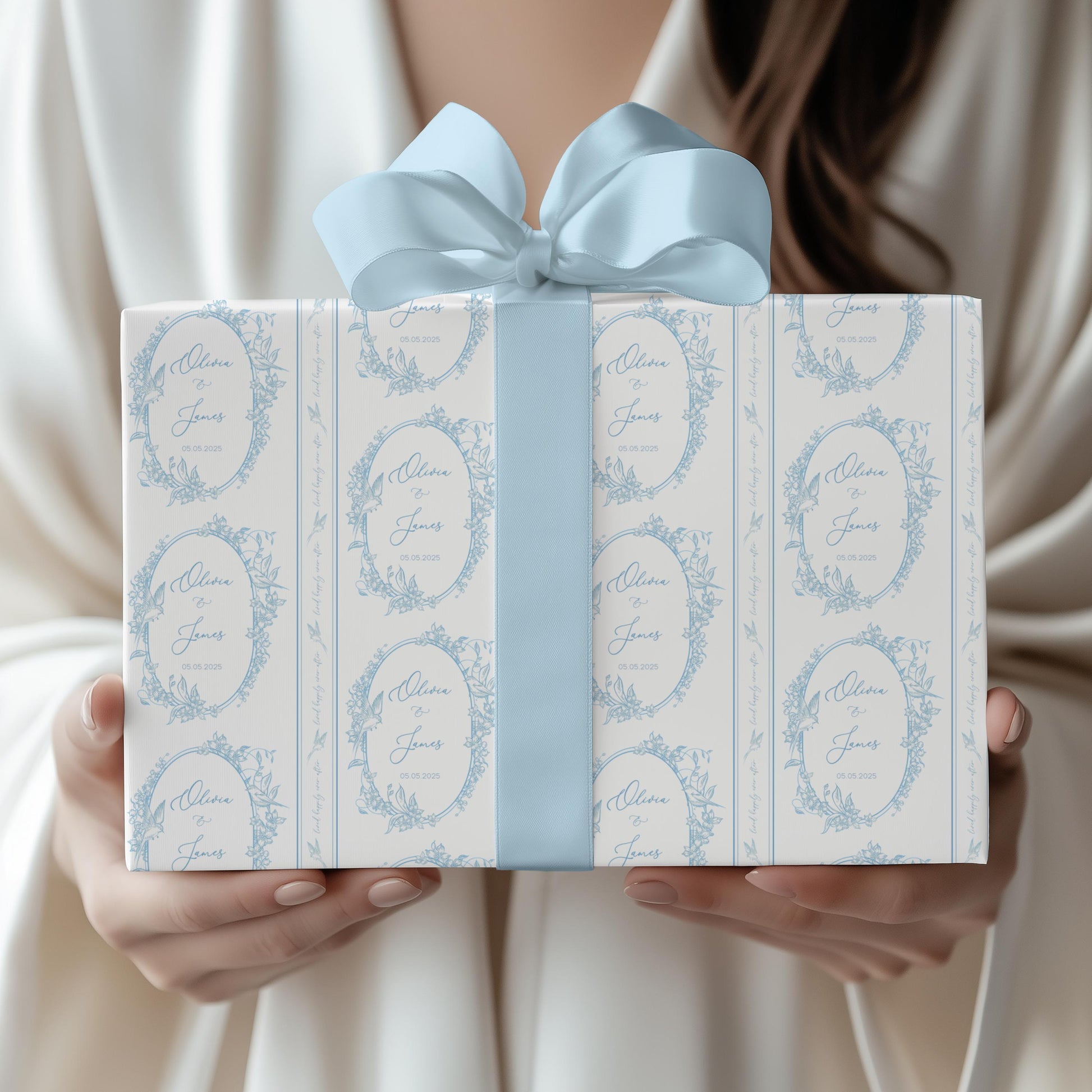 Elegant Personalized Wedding Paper Luxury Floral Wrapping Paper Blue Chinoiserie Wedding Wrap Custom Monogram Gift Wrap Something Blue Paper - LAUMIANstudio