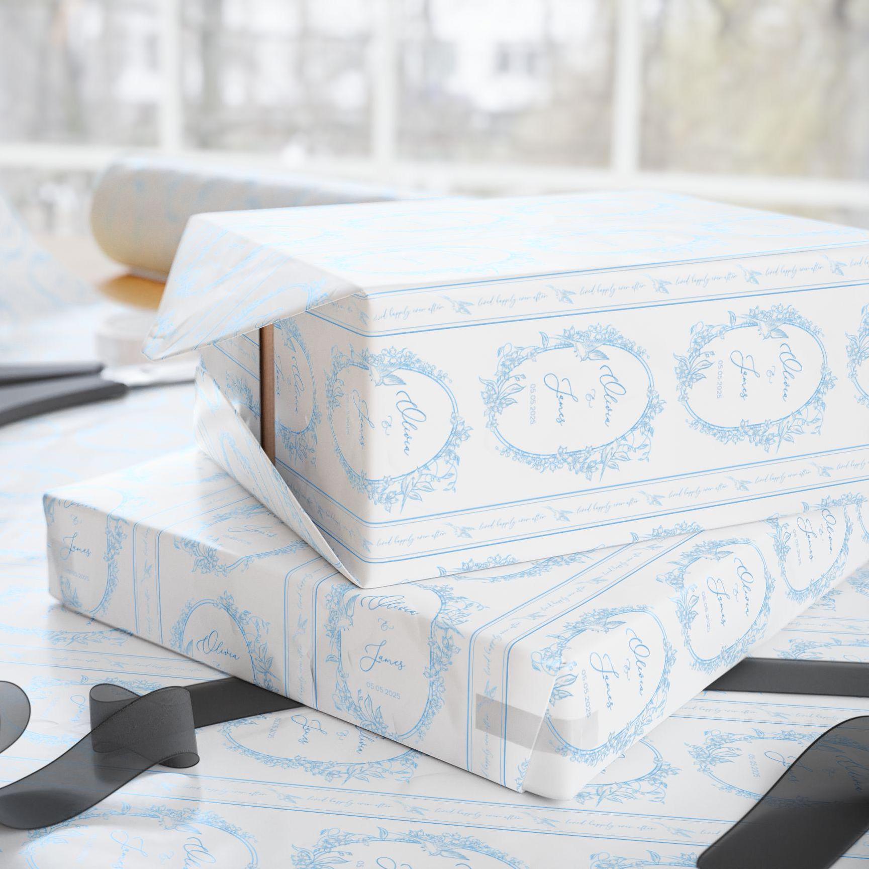 Elegant Personalized Wedding Paper Luxury Floral Wrapping Paper Blue Chinoiserie Wedding Wrap Custom Monogram Gift Wrap Something Blue Paper - LAUMIANstudio
