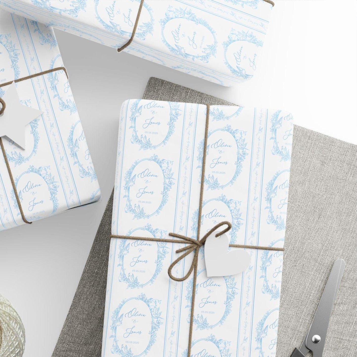 Elegant Personalized Wedding Paper Luxury Floral Wrapping Paper Blue Chinoiserie Wedding Wrap Custom Monogram Gift Wrap Something Blue Paper - LAUMIANstudio