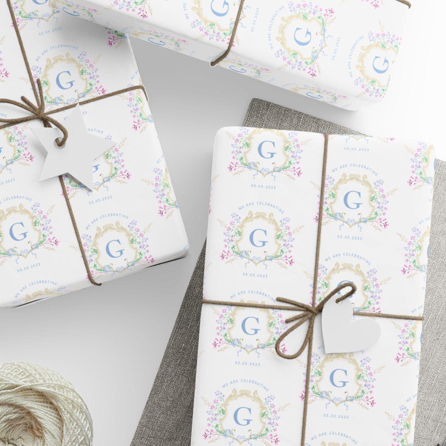 Elegant Wedding Gift Wrap Custom Bride Groom Name Wrapping Paper Personalized Floral Engagement Gift Packaging Emblem Wrapping Paper Roll - LAUMIANstudio