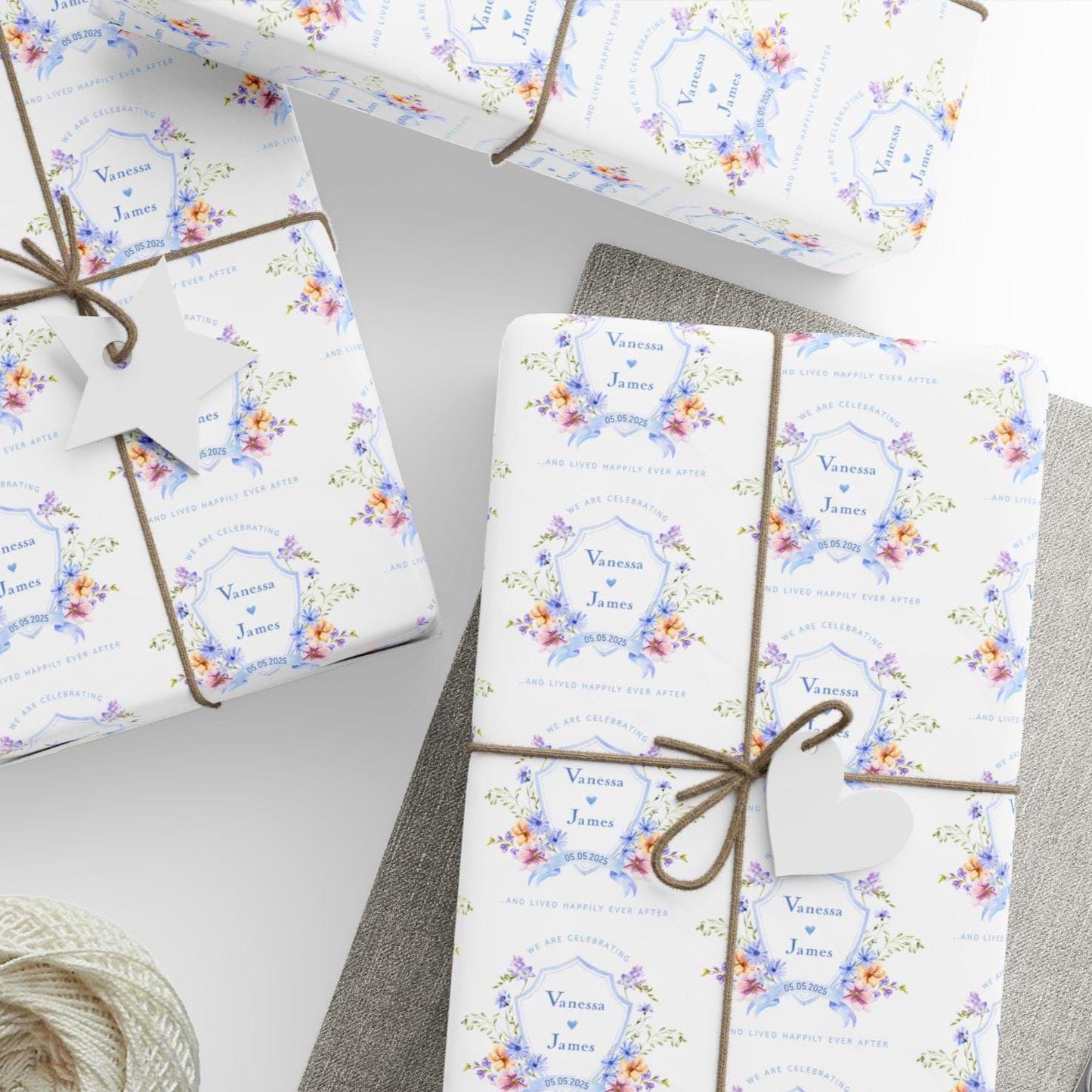Custom Engagement Gift Wrapping Paper Newlyweds Name Gift Wrap Bride to Be Wrapping Paper Future Mrs Gift Wrap Elegant Bridal Wrap Flower - LAUMIANstudio