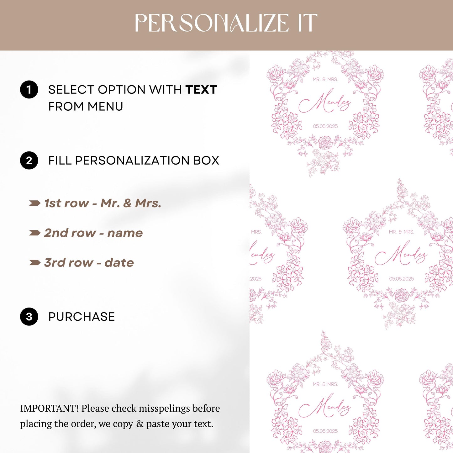 Pink Wedding Wrapping Paper Personalized Bride Groom Name Gift Wrapping Soft Pink Wedding Wrap Personalized Couple Name Emblem - LAUMIANstudio