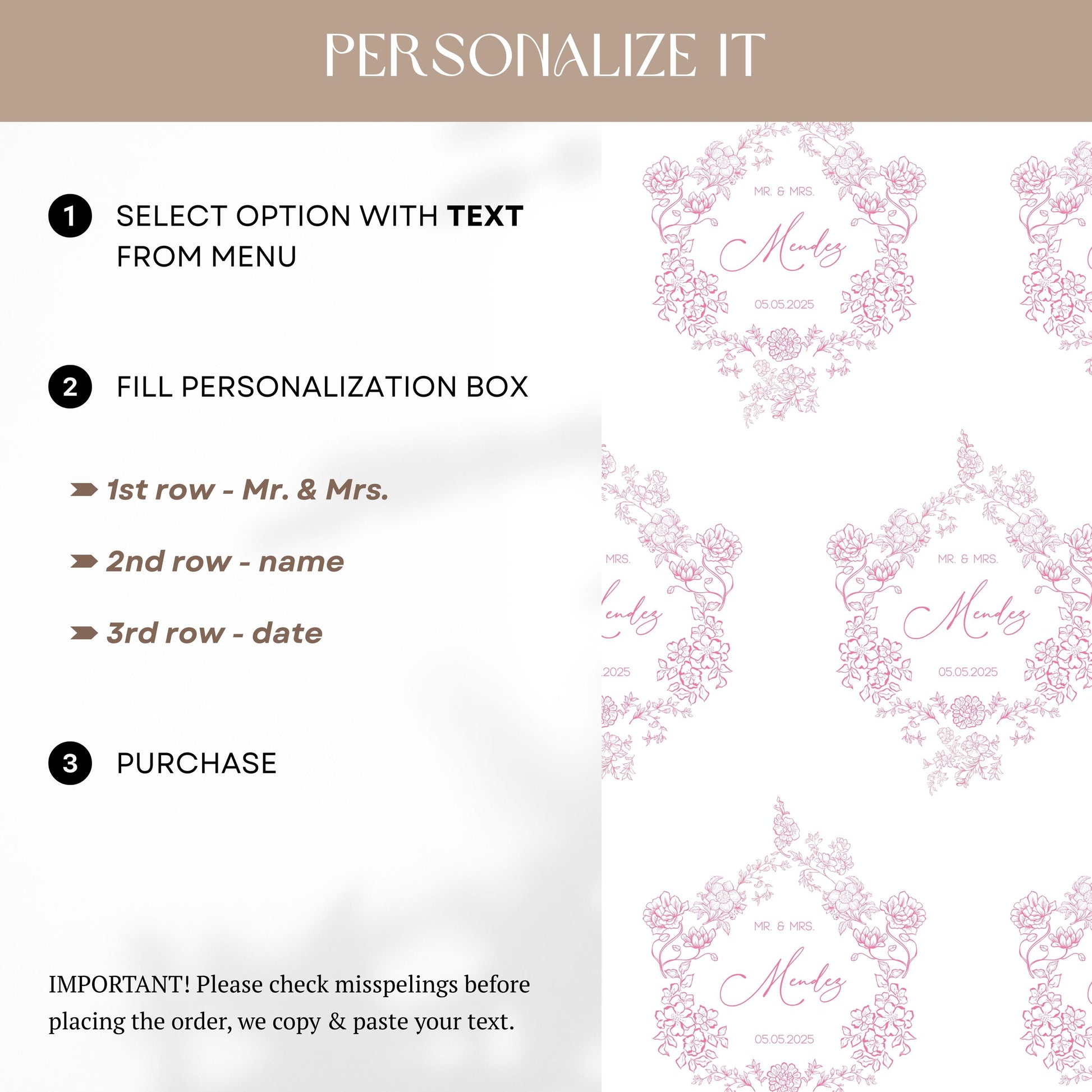 Pink Wedding Wrapping Paper Personalized Bride Groom Name Gift Wrapping Soft Pink Wedding Wrap Personalized Couple Name Emblem - LAUMIANstudio