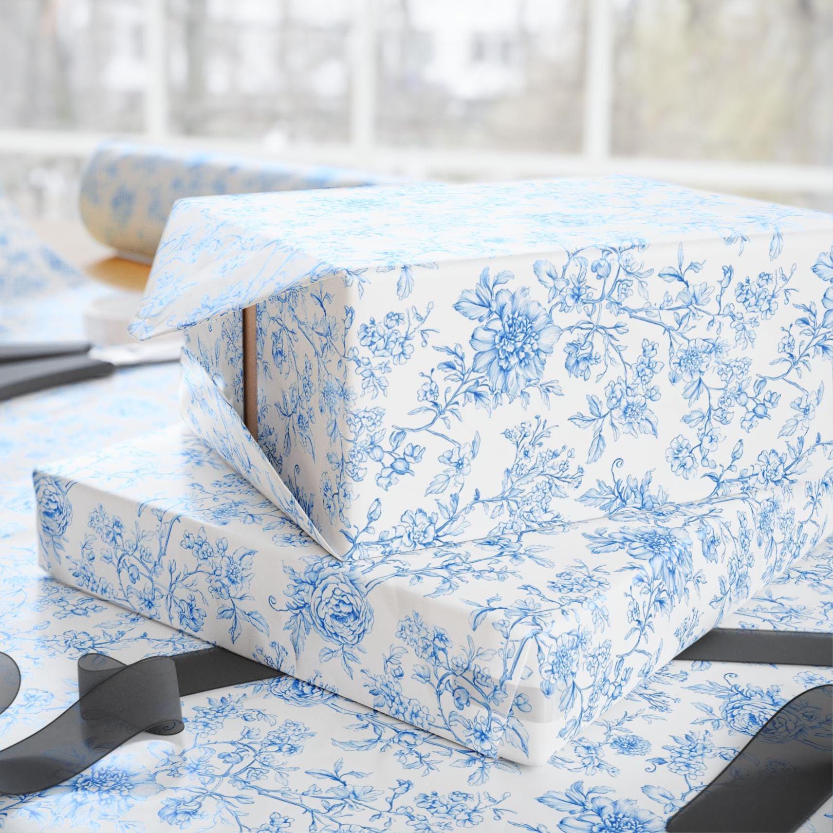 Something Blue Before I Do Gift Wrap Elegant Floral Wrapping Paper Custom Mr and Mrs Name Gift Packaging Luxury Floral Engagement Gift Wap - LAUMIANstudio
