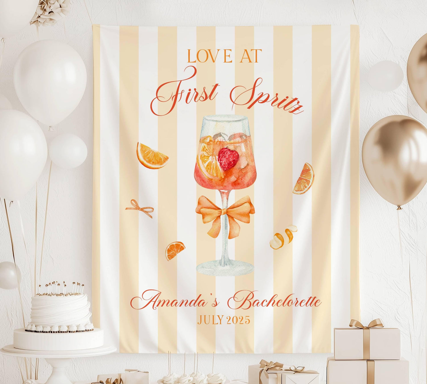 Love at First Spritz Banner Custom Aperol Spritz Bachelorette Sign Orange Spritz Bridal Shower Backdrop Cocktail Party Decor Summer Wedding - LAUMIANstudio