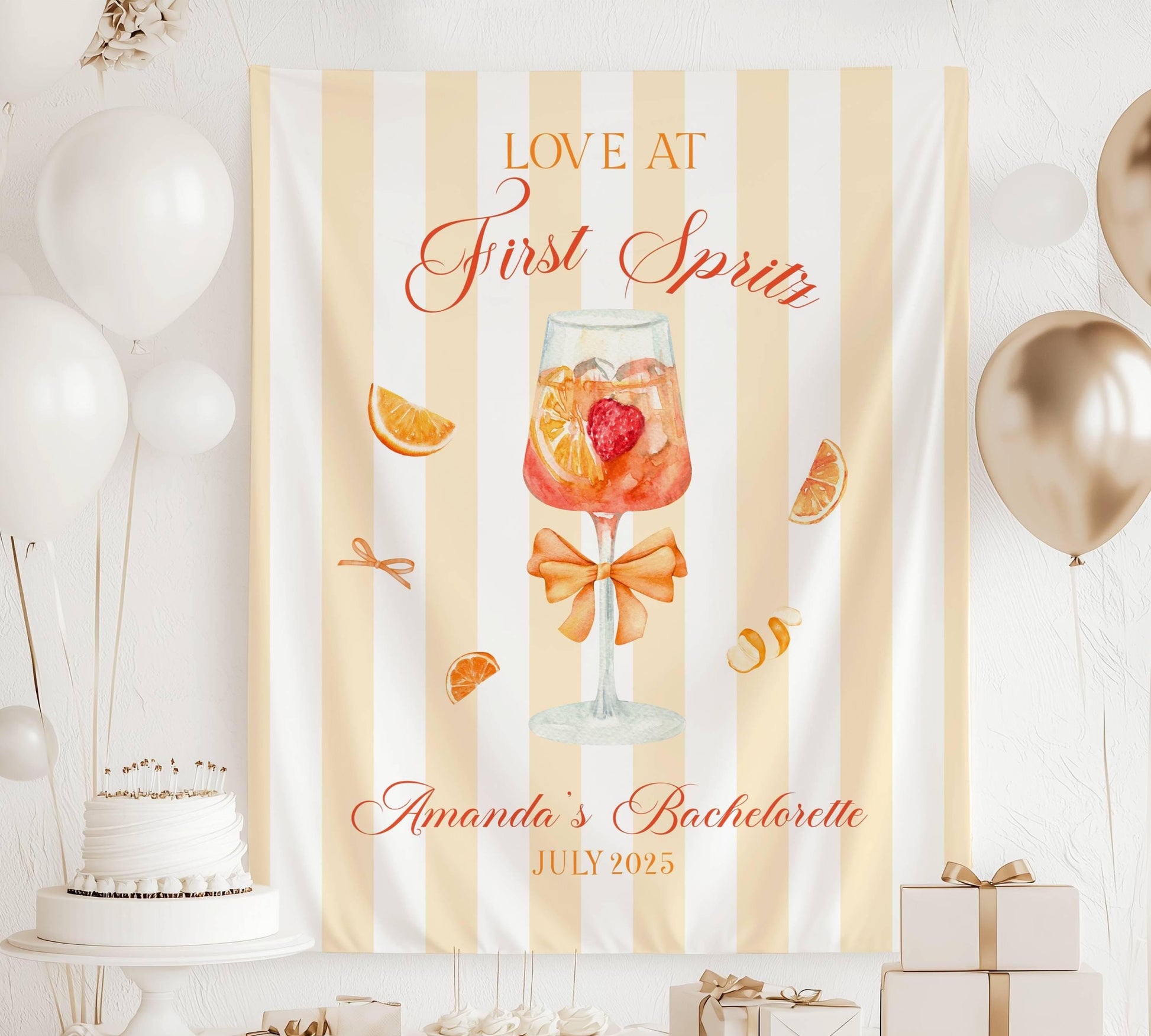 Love at First Spritz Banner Custom Aperol Spritz Bachelorette Sign Orange Spritz Bridal Shower Backdrop Cocktail Party Decor Summer Wedding - LAUMIANstudio