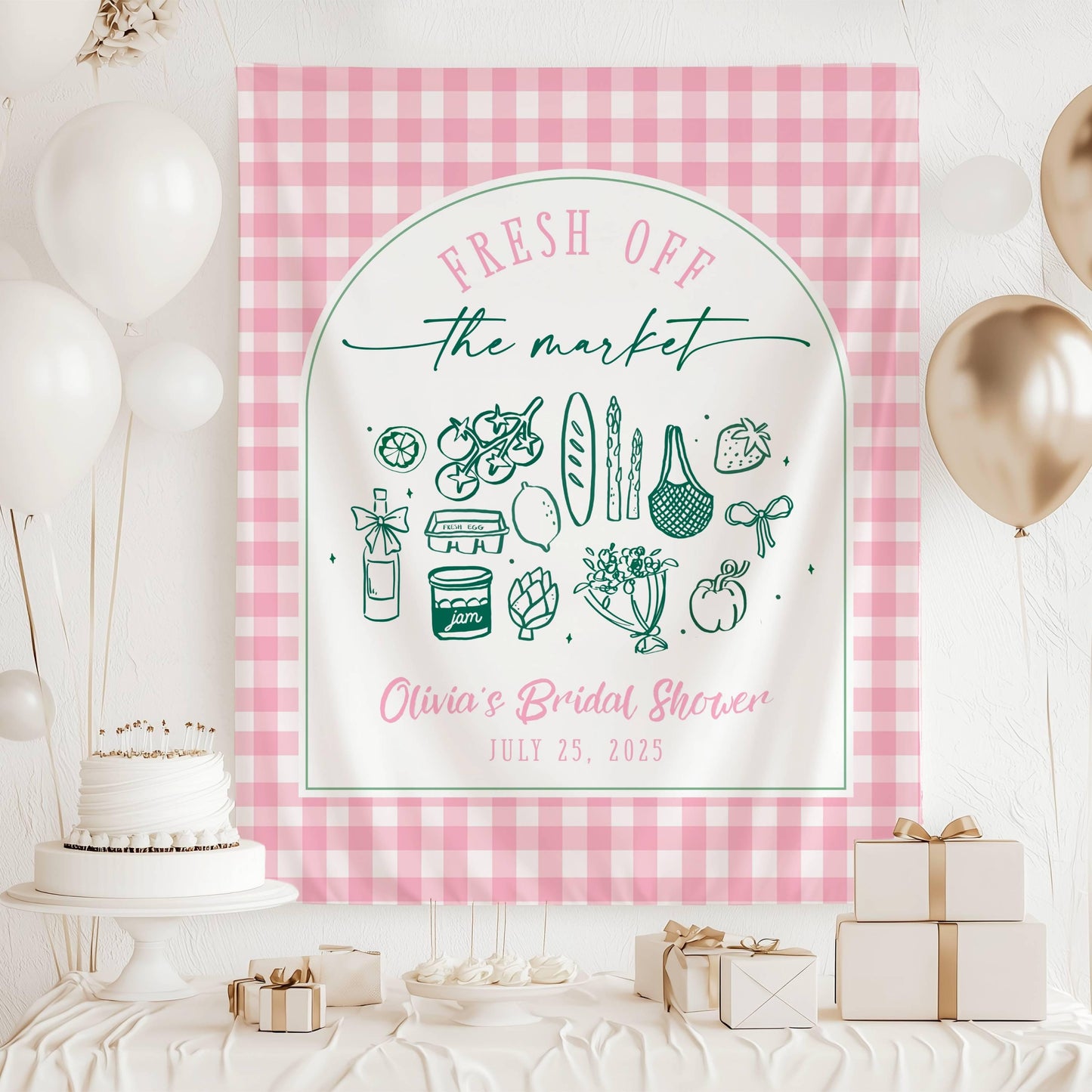 Fresh Off The Market Bachelorette Banner Off The Market Decor Bridal Shower Gingham Market Bridal Shower She's Off The Market Banner Bride - LAUMIANstudio