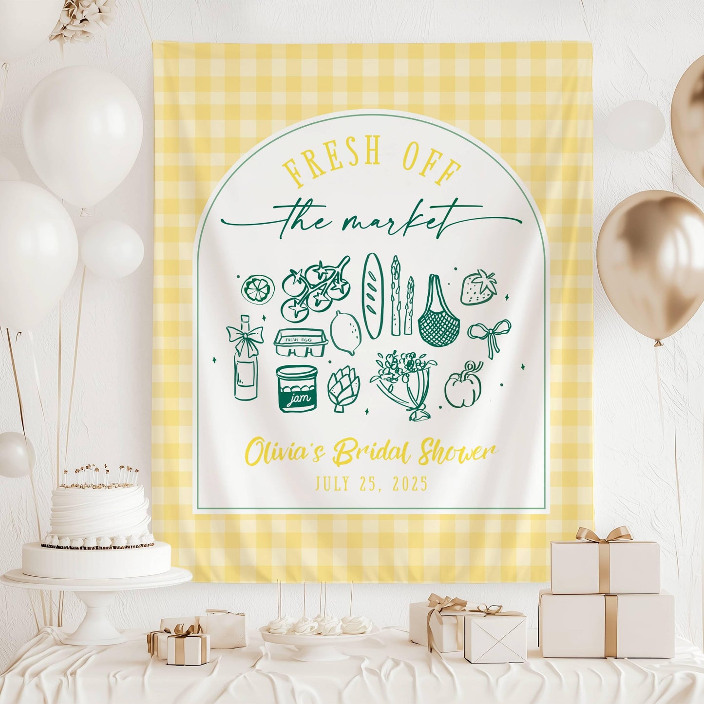 Fresh Off The Market Bachelorette Banner Off The Market Decor Bridal Shower Gingham Market Bridal Shower She's Off The Market Banner Bride - LAUMIANstudio