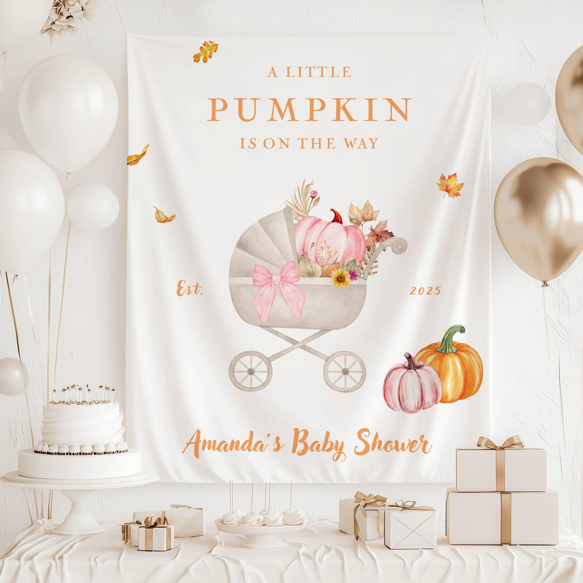 Little Pumpkin Baby Shower Banner Baby Girl Pumpkin Shower Backdrop Custom Autumn Shower Decor Pumpkin Fabric Sign Pumpkin Wall Tapestry - LAUMIANstudio