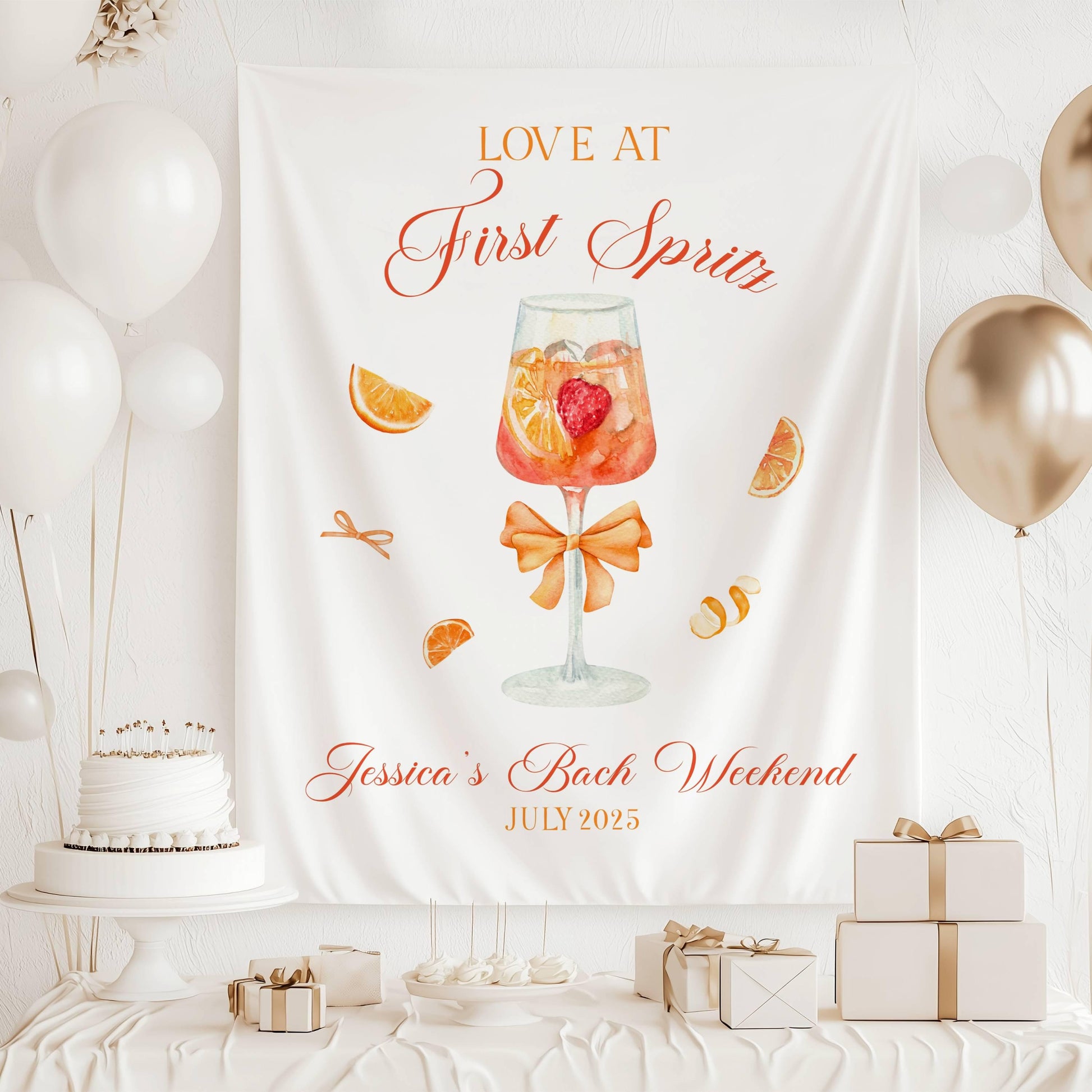 Love at First Spritz Banner Custom Aperol Spritz Bachelorette Sign Orange Spritz Bridal Shower Backdrop Cocktail Party Decor Summer Wedding - LAUMIANstudio