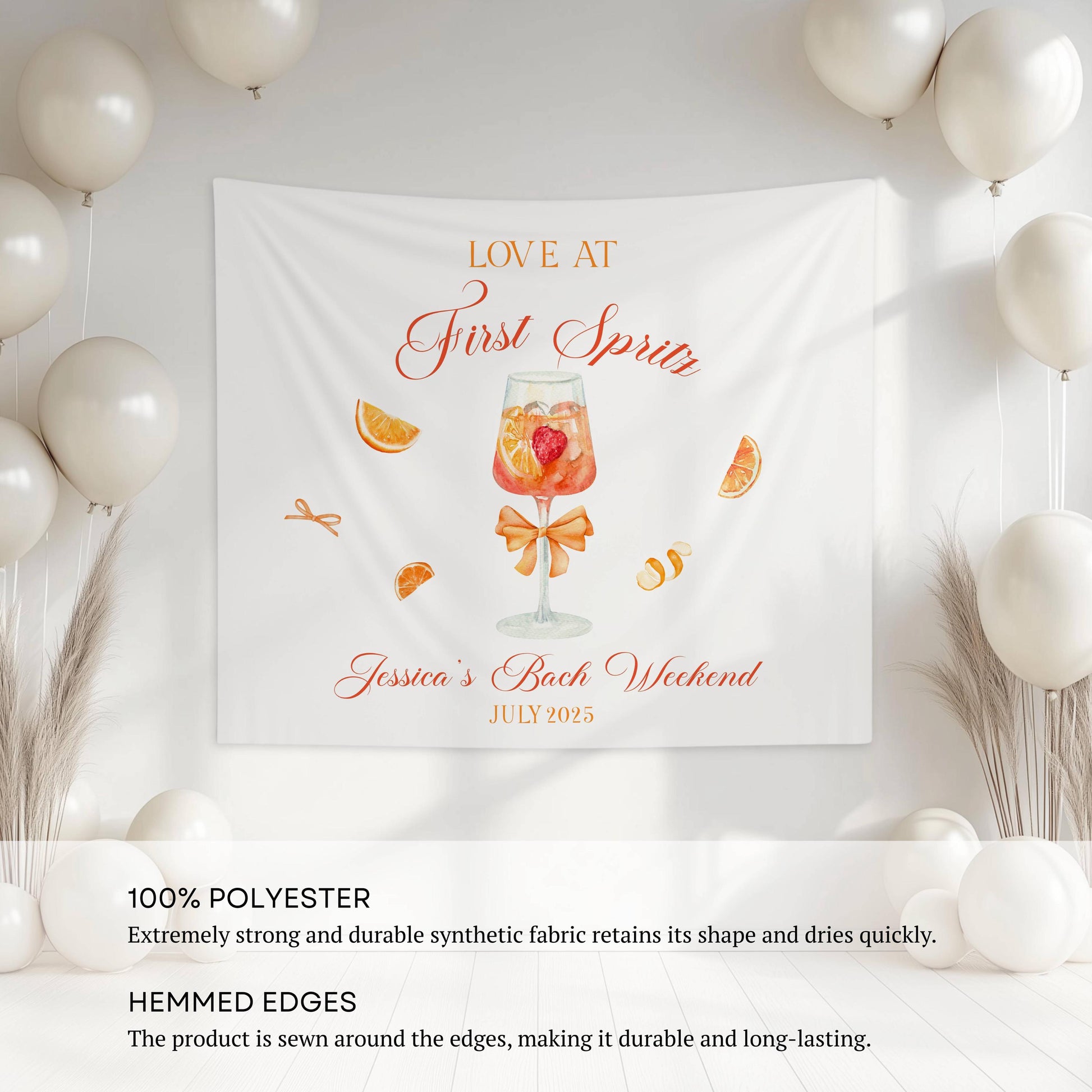 Custom Love at First Spritz Backdrop Aperol Spritz Bridal Shower Banner Orange Spritz Bachelorette Backdrop Summer Cocktail Party Decor - LAUMIANstudio