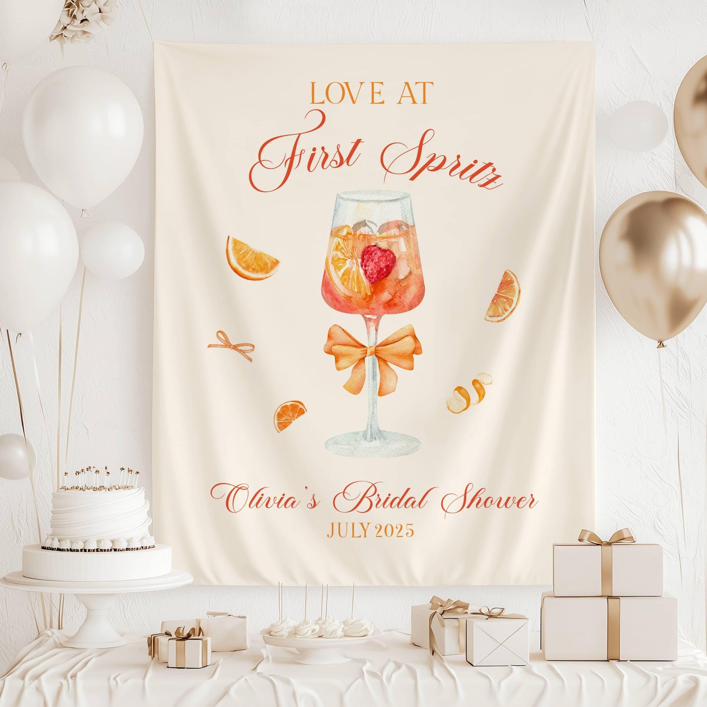 Custom Love at First Spritz Backdrop Aperol Spritz Bridal Shower Banner Orange Spritz Bachelorette Backdrop Summer Cocktail Party Decor - LAUMIANstudio