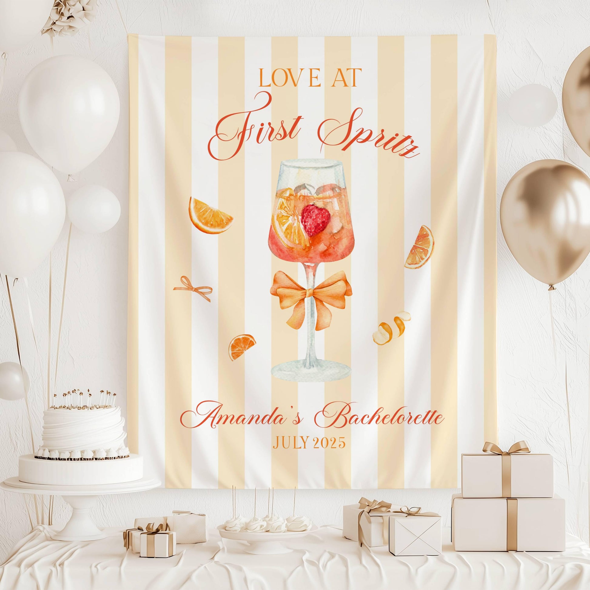 Custom Love at First Spritz Backdrop Aperol Spritz Bridal Shower Banner Orange Spritz Bachelorette Backdrop Summer Cocktail Party Decor - LAUMIANstudio