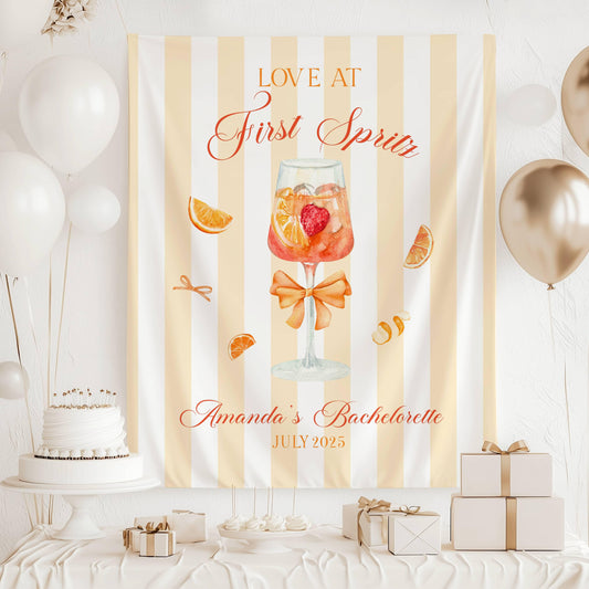 Custom Love at First Spritz Backdrop Aperol Spritz Bridal Shower Banner Orange Spritz Bachelorette Backdrop Summer Cocktail Party Decor - LAUMIANstudio