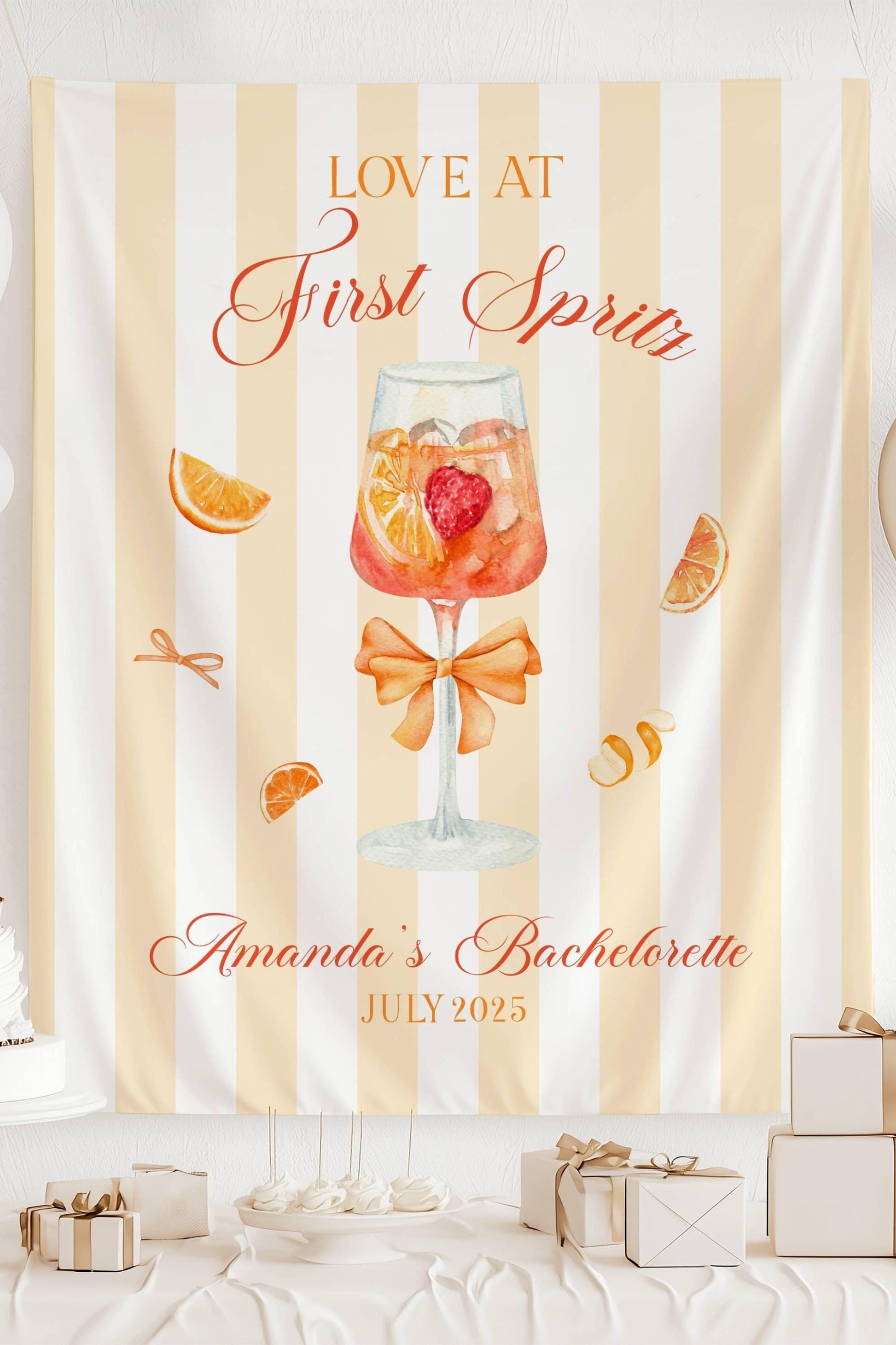 Love at First Spritz Banner Custom Aperol Spritz Bachelorette Sign Orange Spritz Bridal Shower Backdrop Cocktail Party Decor Summer Wedding - LAUMIANstudio