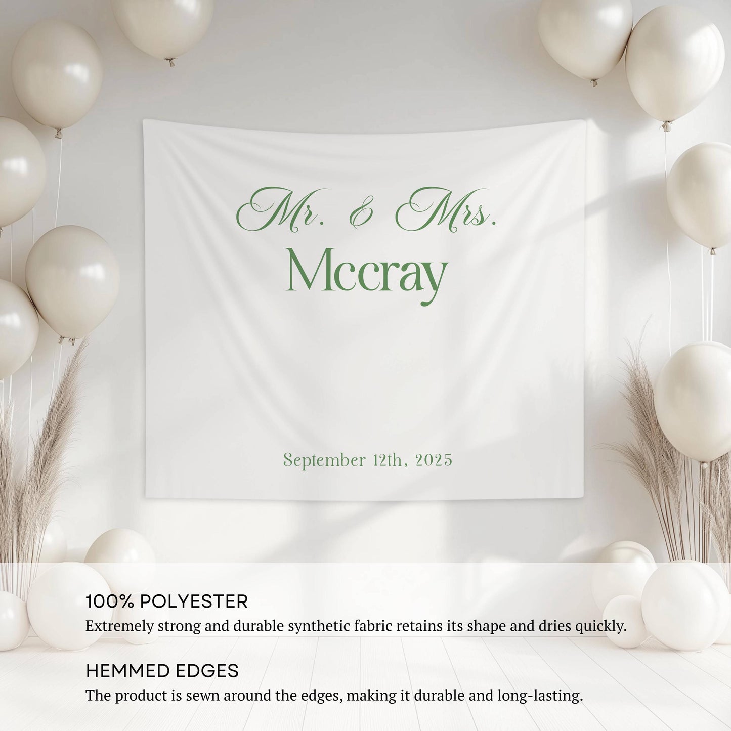 Custom Wedding Banner Mr Mrs Bridal Shower Backdrop Personalized Fabric Wedding Backdrop Just Married Welcome Sign Elegant Wedding Decor - LAUMIANstudio