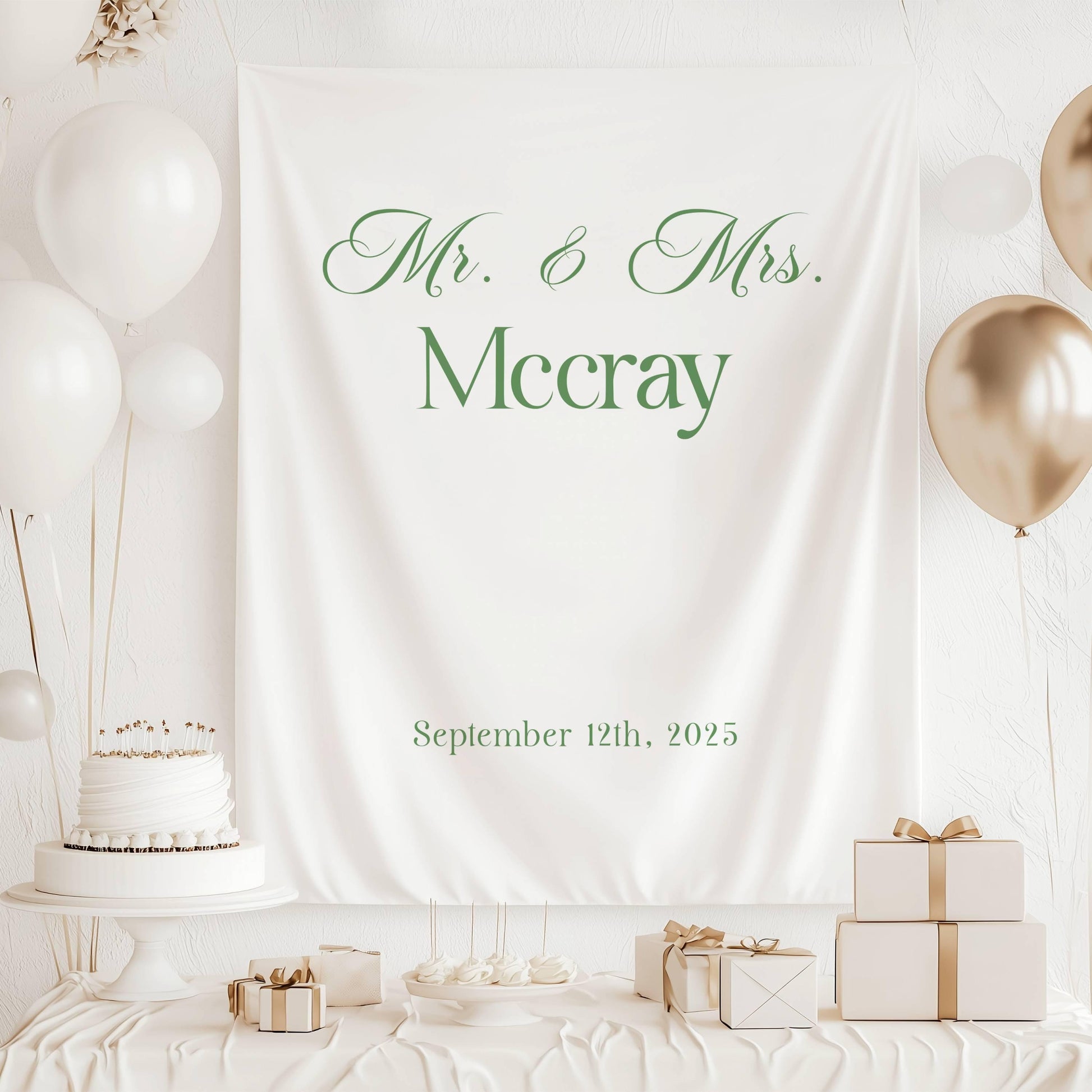 Custom Wedding Banner Mr Mrs Bridal Shower Backdrop Personalized Fabric Wedding Backdrop Just Married Welcome Sign Elegant Wedding Decor - LAUMIANstudio
