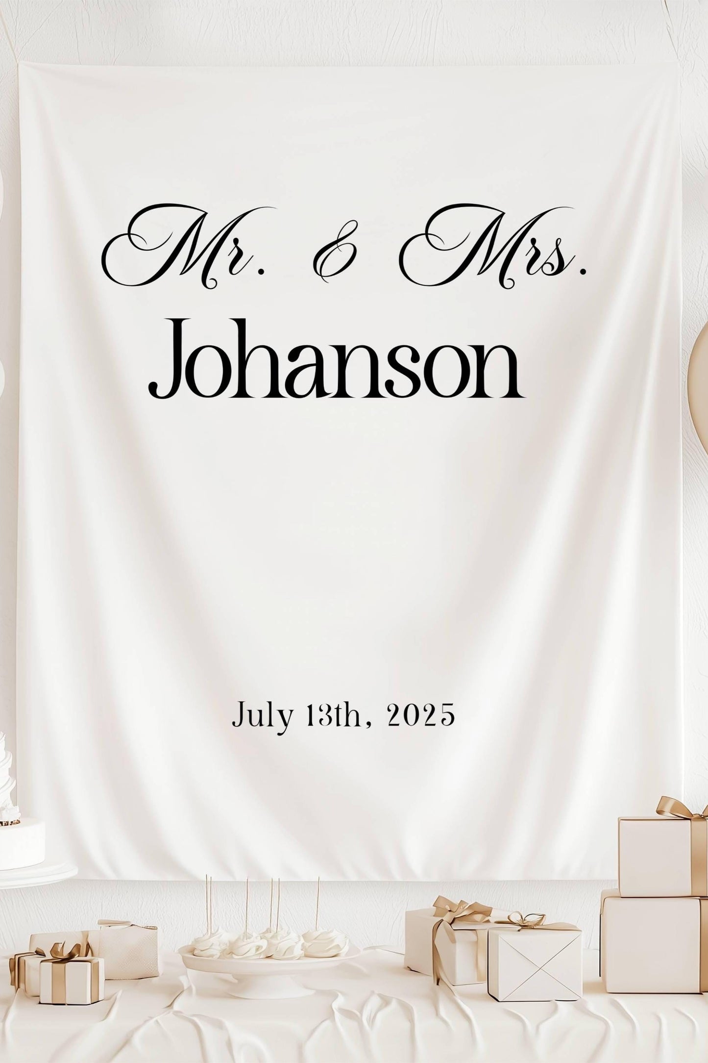 Custom Wedding Banner Mr Mrs Bridal Shower Backdrop Personalized Fabric Wedding Backdrop Just Married Welcome Sign Elegant Wedding Decor - LAUMIANstudio