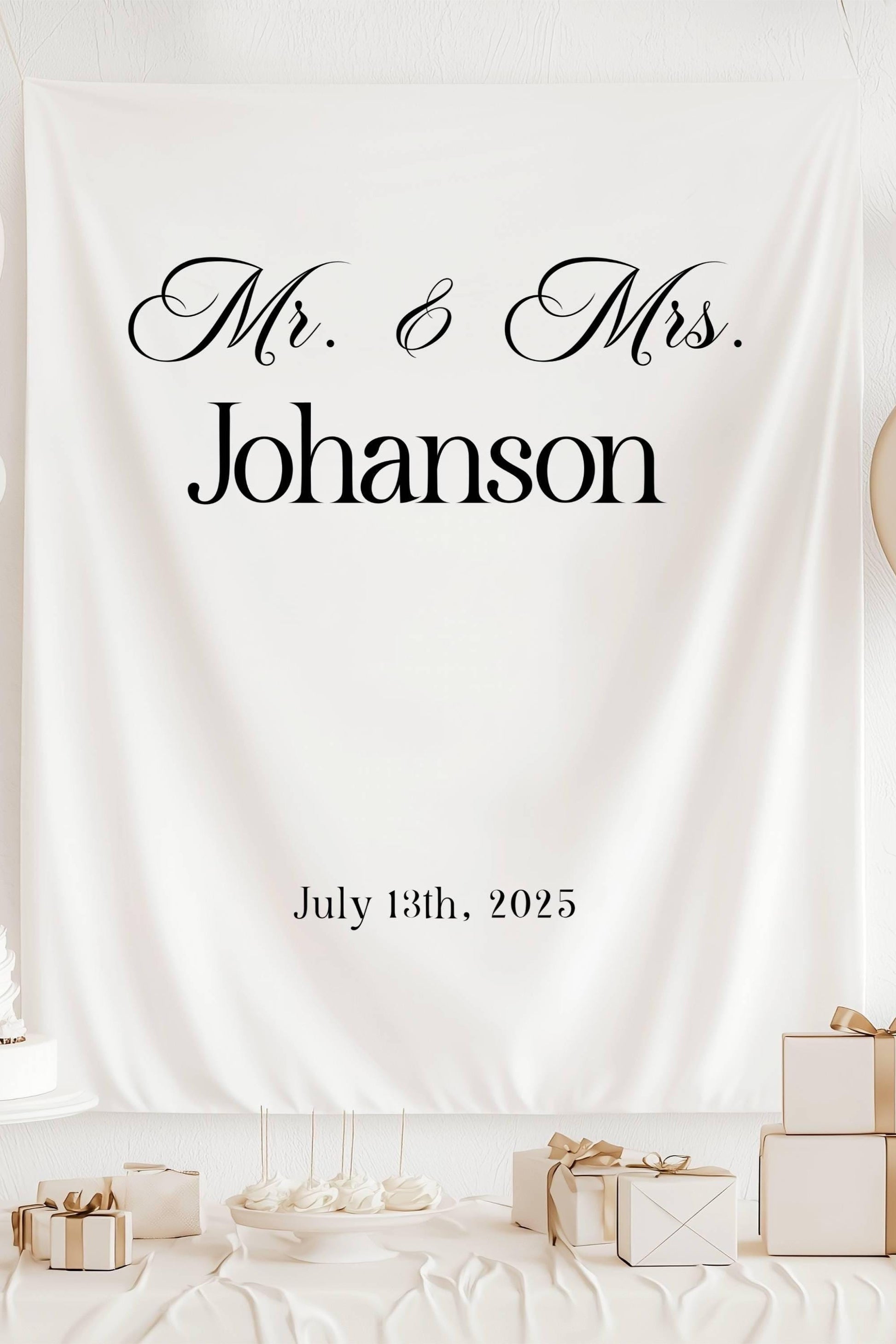Custom Wedding Banner Mr Mrs Bridal Shower Backdrop Personalized Fabric Wedding Backdrop Just Married Welcome Sign Elegant Wedding Decor - LAUMIANstudio