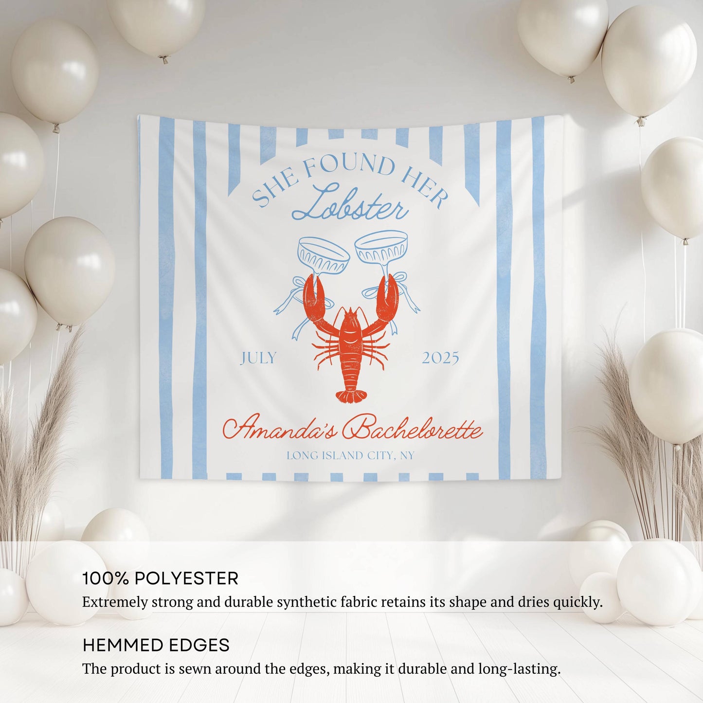 She Found Her Lobster Banner Custom Nautical Bachelorette Backdrop Summer Beach Shower Decor Coastal Lobster Bach Sign Personalized Tapestry - LAUMIANstudio