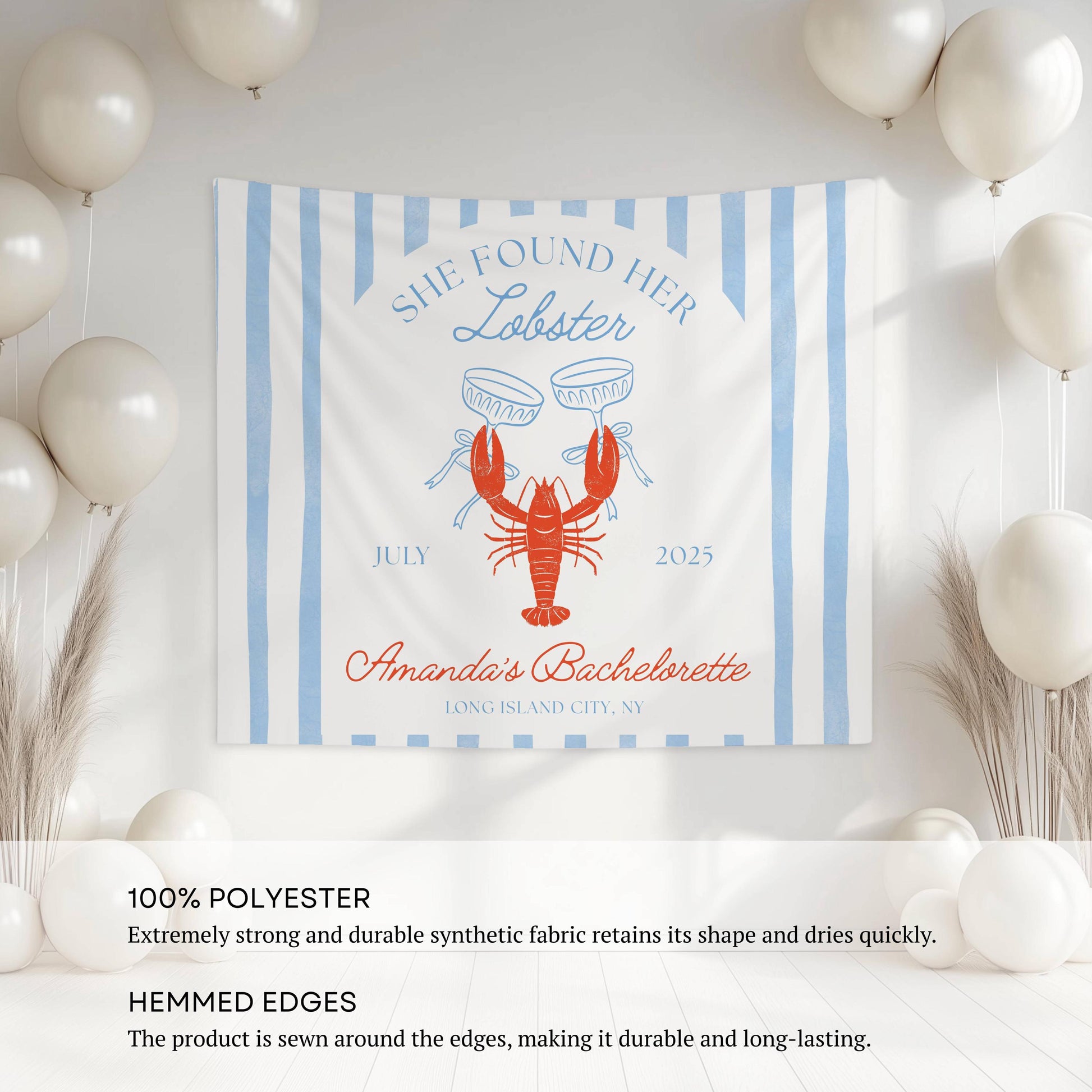 She Found Her Lobster Banner Custom Nautical Bachelorette Backdrop Summer Beach Shower Decor Coastal Lobster Bach Sign Personalized Tapestry - LAUMIANstudio