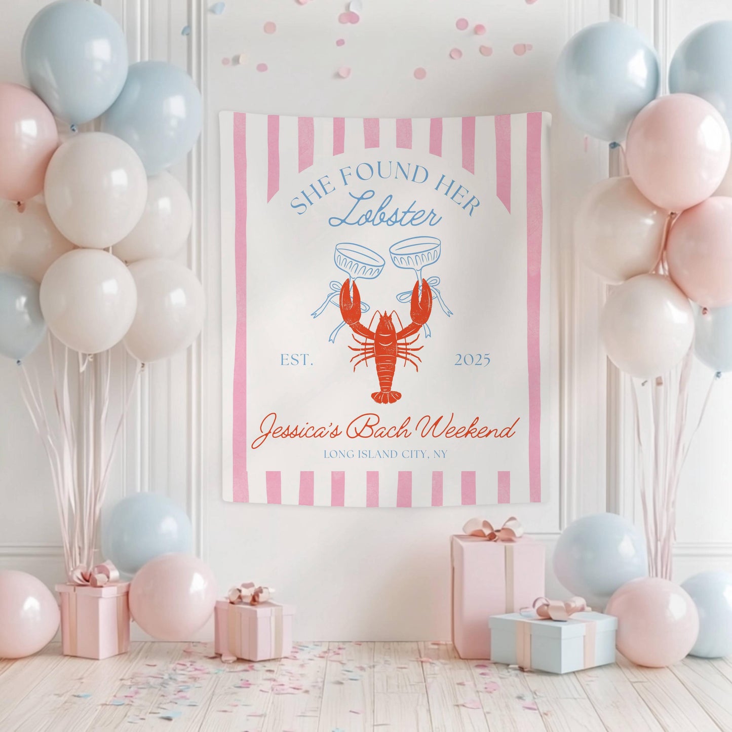 She Found Her Lobster Banner Custom Nautical Bachelorette Backdrop Summer Beach Shower Decor Coastal Lobster Bach Sign Personalized Tapestry - LAUMIANstudio