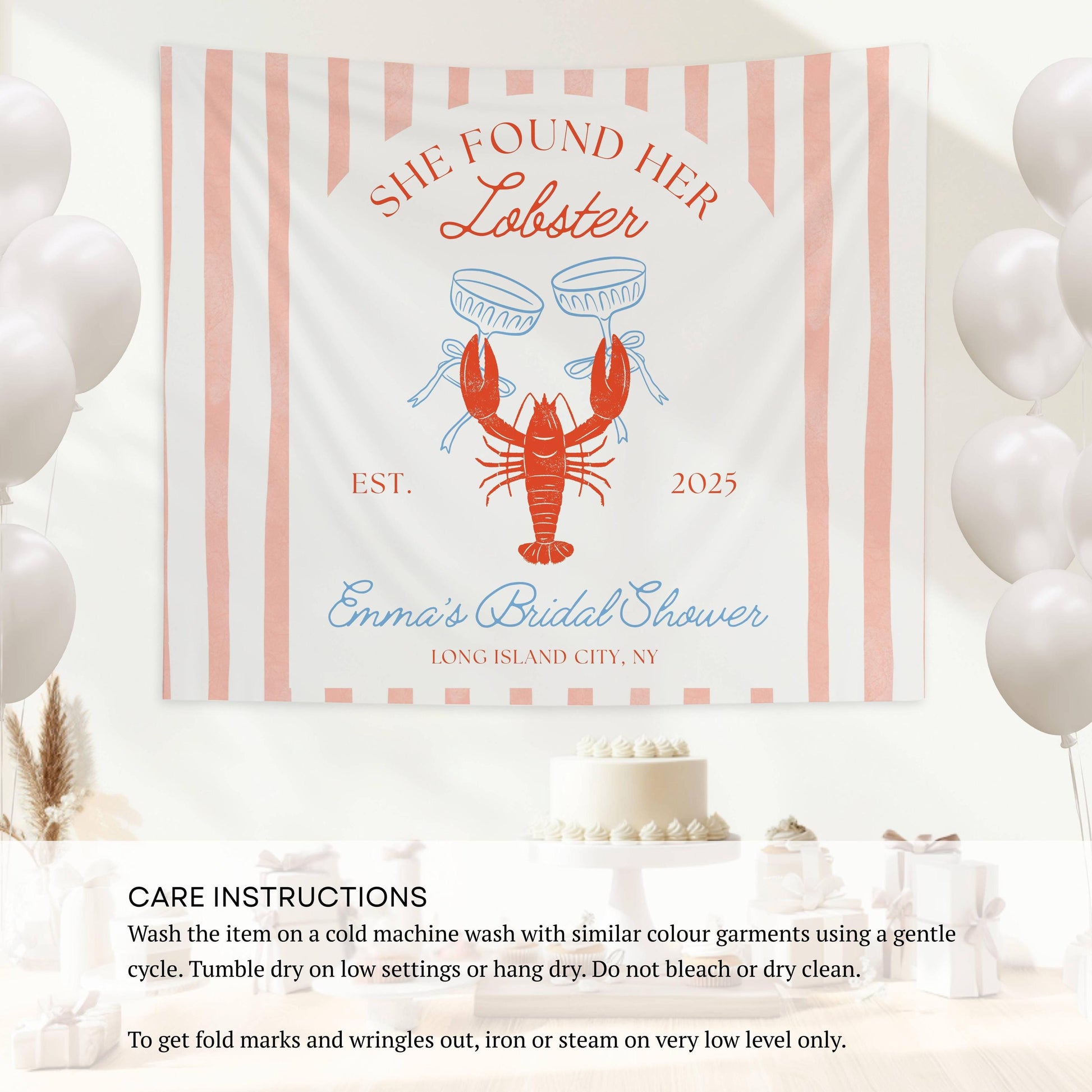 Lobster Bachelorette Backdrop She Found Her Lobster Party Decor Lobster Martini Bridal Shower Custom Banner Orange Lobster Wall Tapestry - LAUMIANstudio