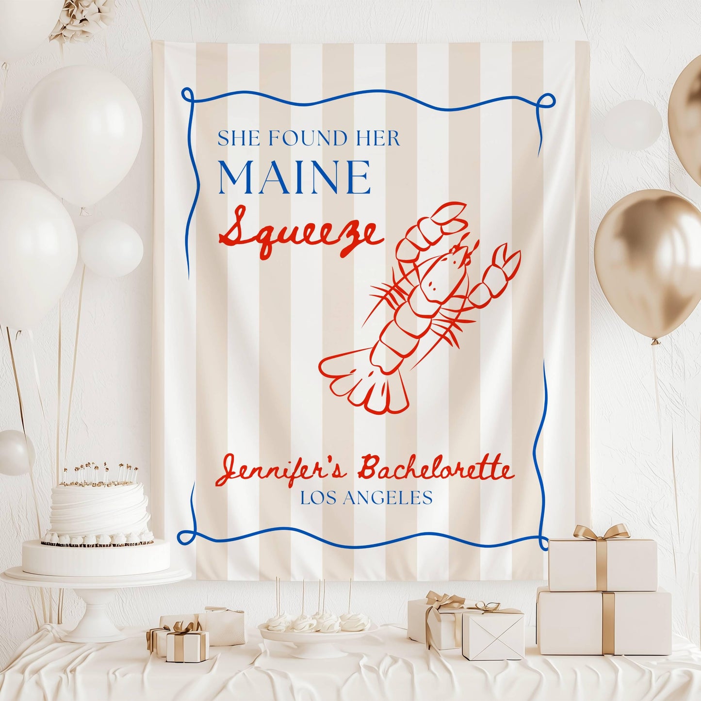 She Found Her Main Squeeze Banner Custom Bachelorette Lobster Wall Tapestry Main Squeeze Bridal Shower Decor Personalized Lobster Backdrop - LAUMIANstudio