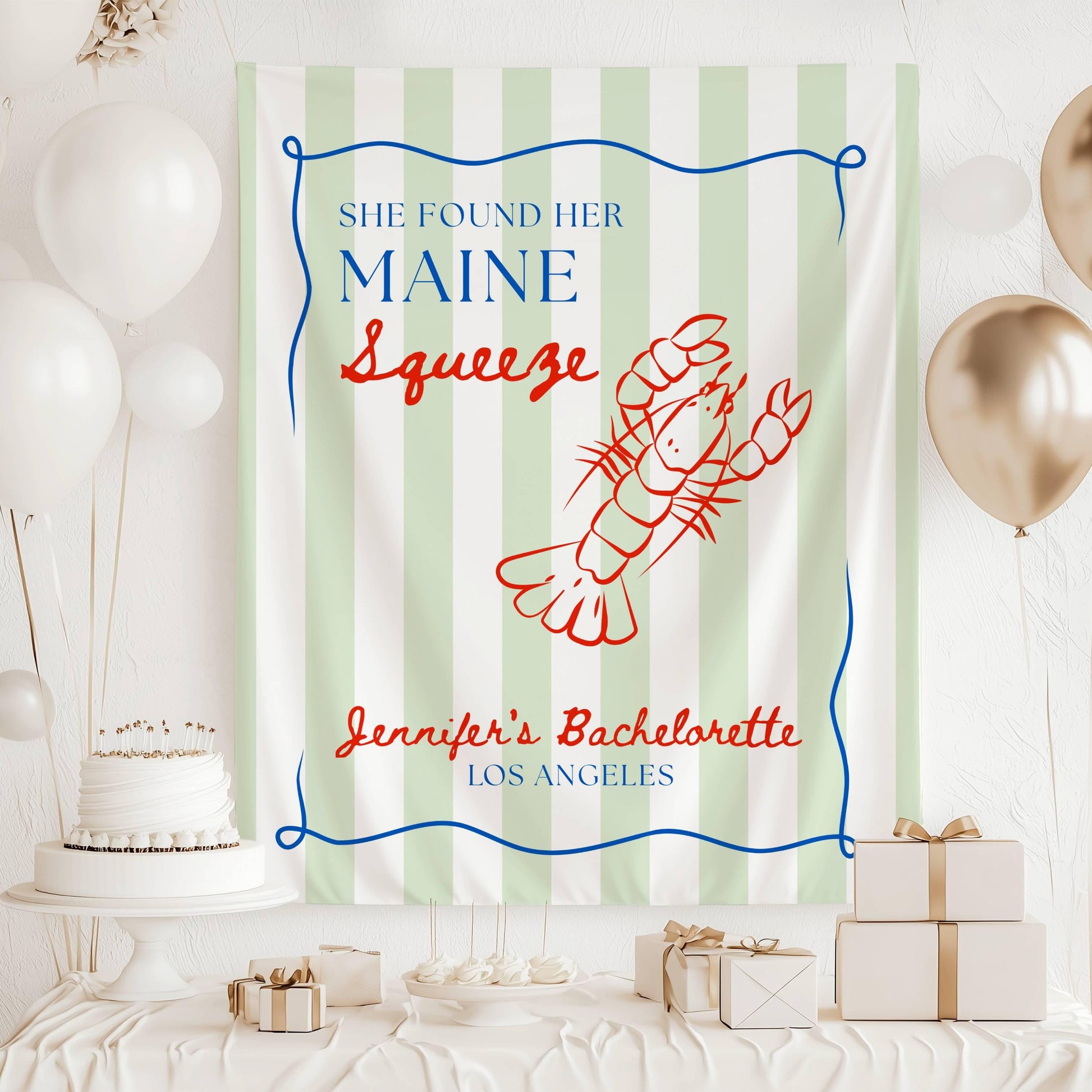 She Found Her Main Squeeze Banner Custom Bachelorette Lobster Wall Tapestry Main Squeeze Bridal Shower Decor Personalized Lobster Backdrop - LAUMIANstudio